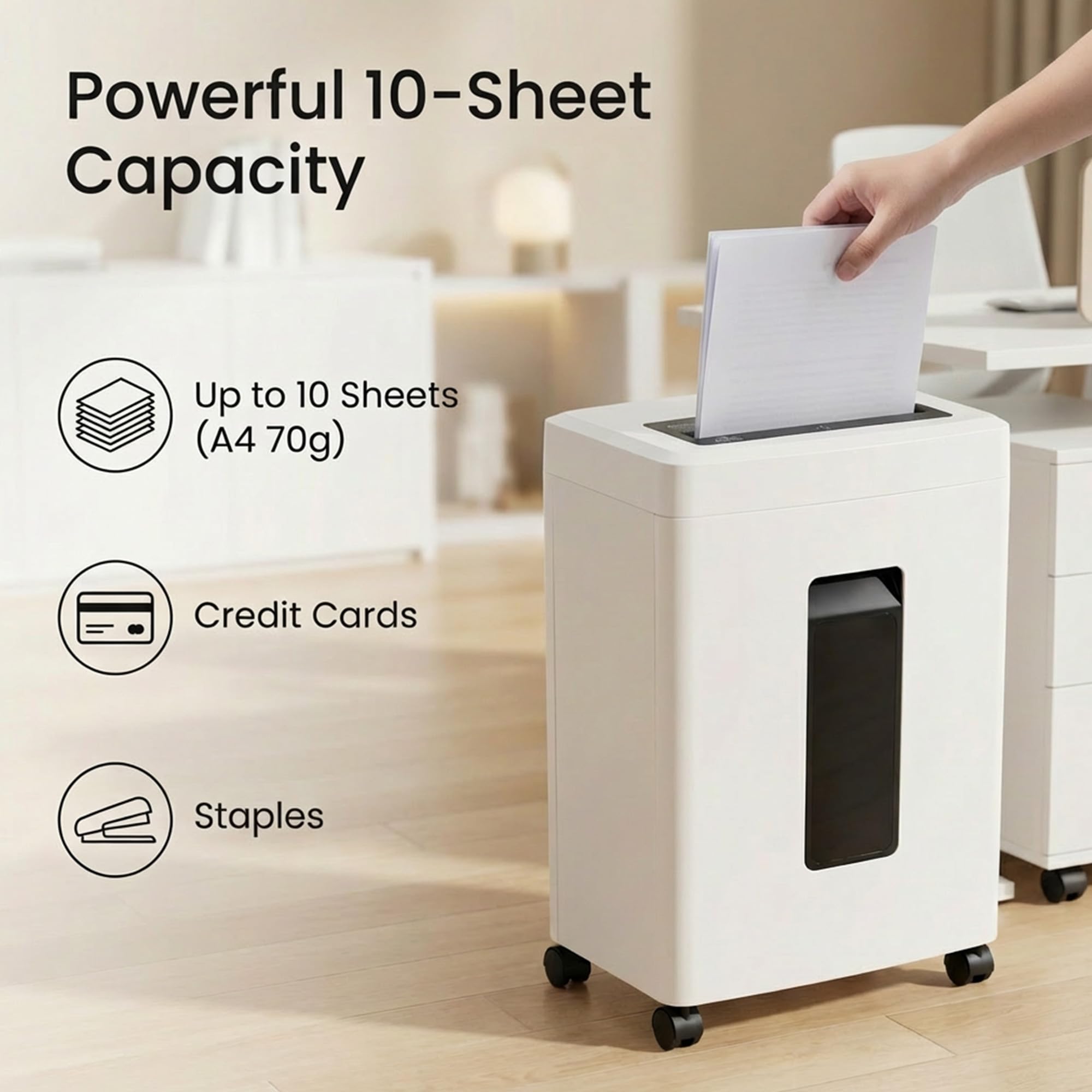 Distruggi Documenti Elettrico Professionale: 10 Fogli Tritacarte Microframmenti P5 Distruggi Carte di Credito e Graffette Cestino 18L Antiblocco Per Casa Ufficio Piccolo Studio Scuola
