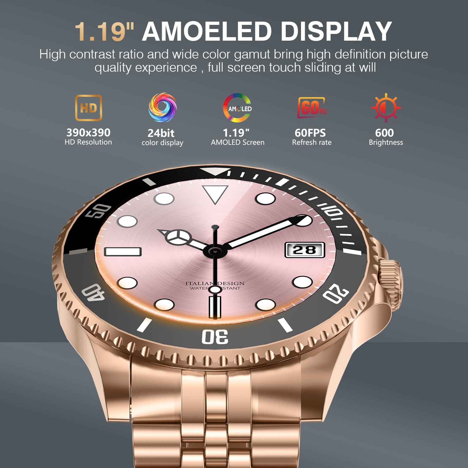 2025 AI Smartwatch Herren Rund, 1.19" Smart Watch mit Anrufe tätigen/Empfangen, 107 Sportmodi Fitnessuhr mit Herzfrequenz/Schrittzähler/Schlafmonitor, Wasserdicht Sportuhr für Android iOS, Gold
