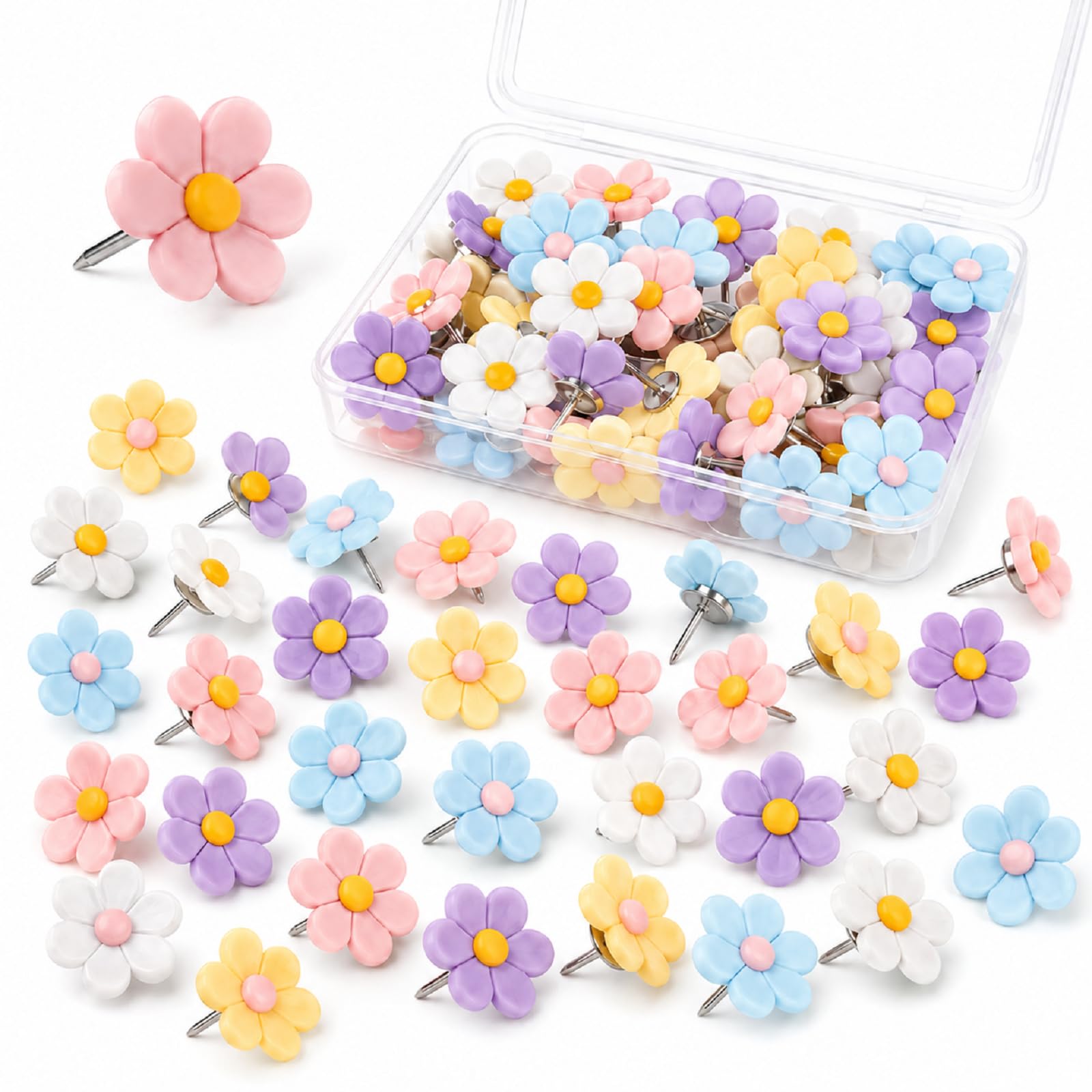 Flower Push Pins - Pink & White Floral -8 Flower Push Pins - Pink & White Floral -8