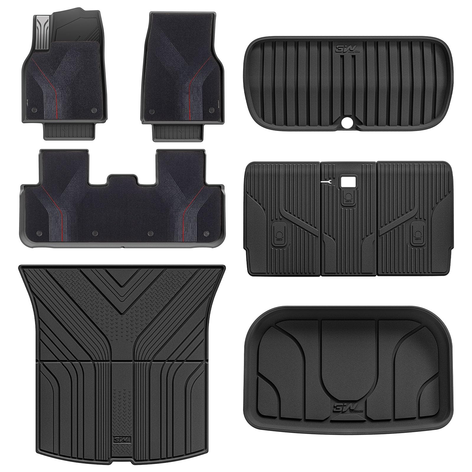 3W 9PCS Floor Mats for Tesla Model Y Juniper 2025 2026 Star Trails Carpets | Only Premium/Performance, Metal Pedal, Cargo Liner Backrest Mats Double Layer TPE All Weather Custom Fit Model Y Accessories