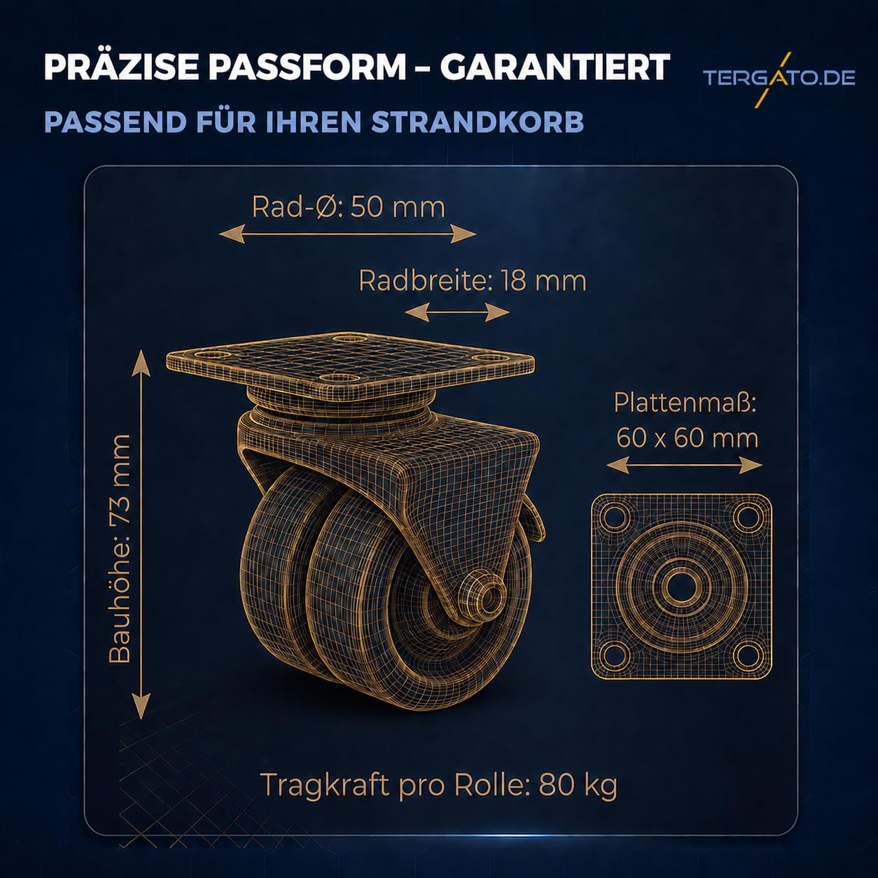 Set di 16 ruote per poltrona da spiaggia con freno, portata 1280 kg, ruote doppie da 50 mm con viti, non danneggiano il pavimento, per sedie da spiaggia, pallet e lounge (8 con blocco, 8 senza)