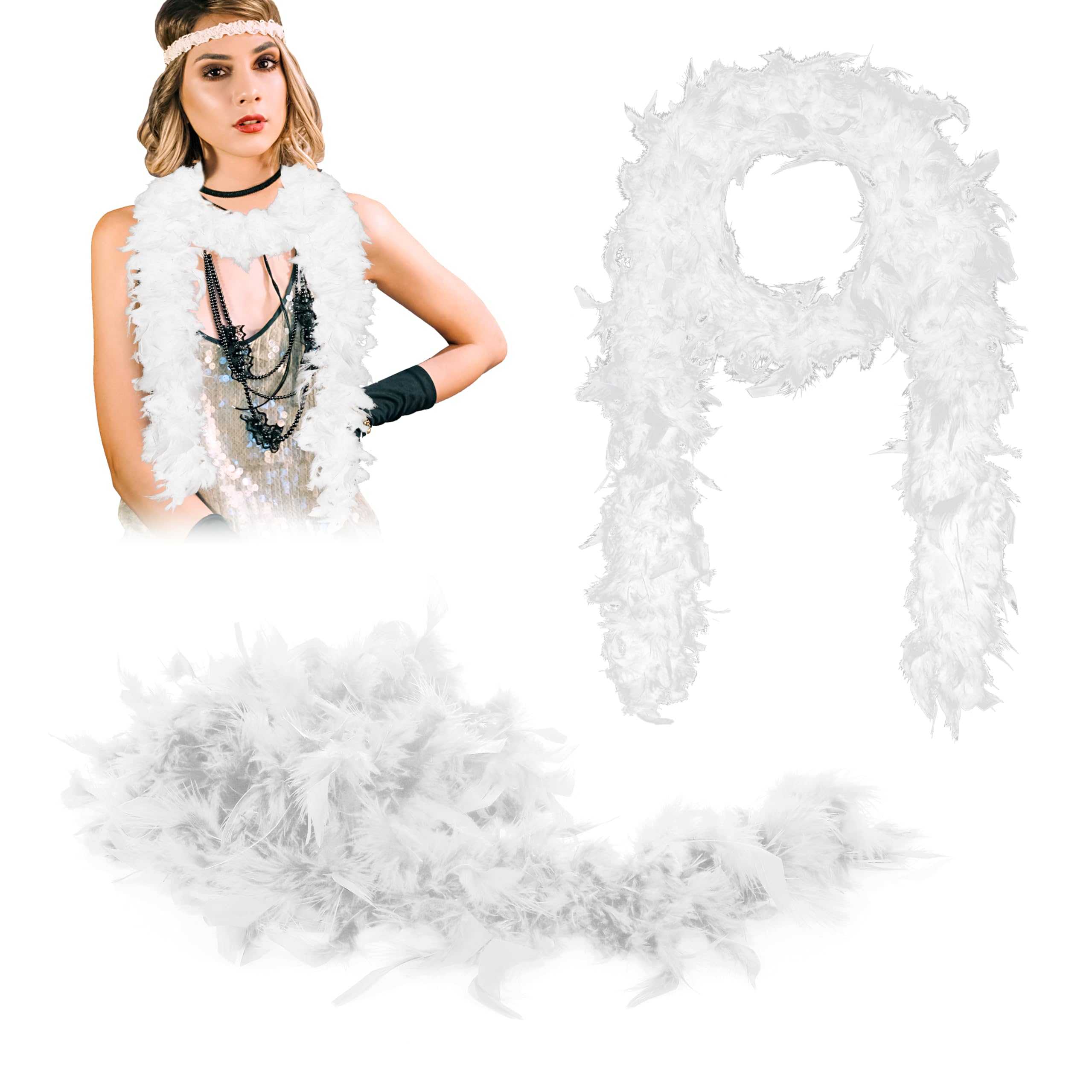OYZOQ 1 PCS Boa de plumas, plu-mas blancas, longitud aprox. 2 m, accesorio de disfraz,boa de plumas, Aplicable a charlestón, años 20, flapper, carnaval, fiesta temática OYZOQ 1 PCS Boa de plumas, plu-mas blancas, longitud aprox. 2 m, accesorio de disfraz,boa de plumas, Aplicable a charlestón, años 20, flapper, carnaval, fiesta temática