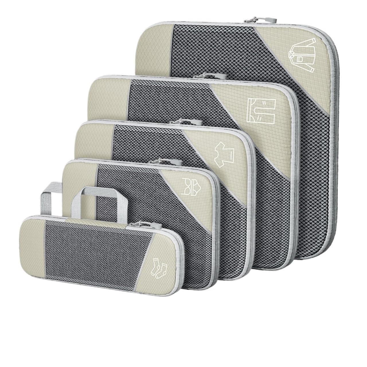 5PCS Mesh Compression Packing Cubes, Lightweight Travel Suitcase Organizer