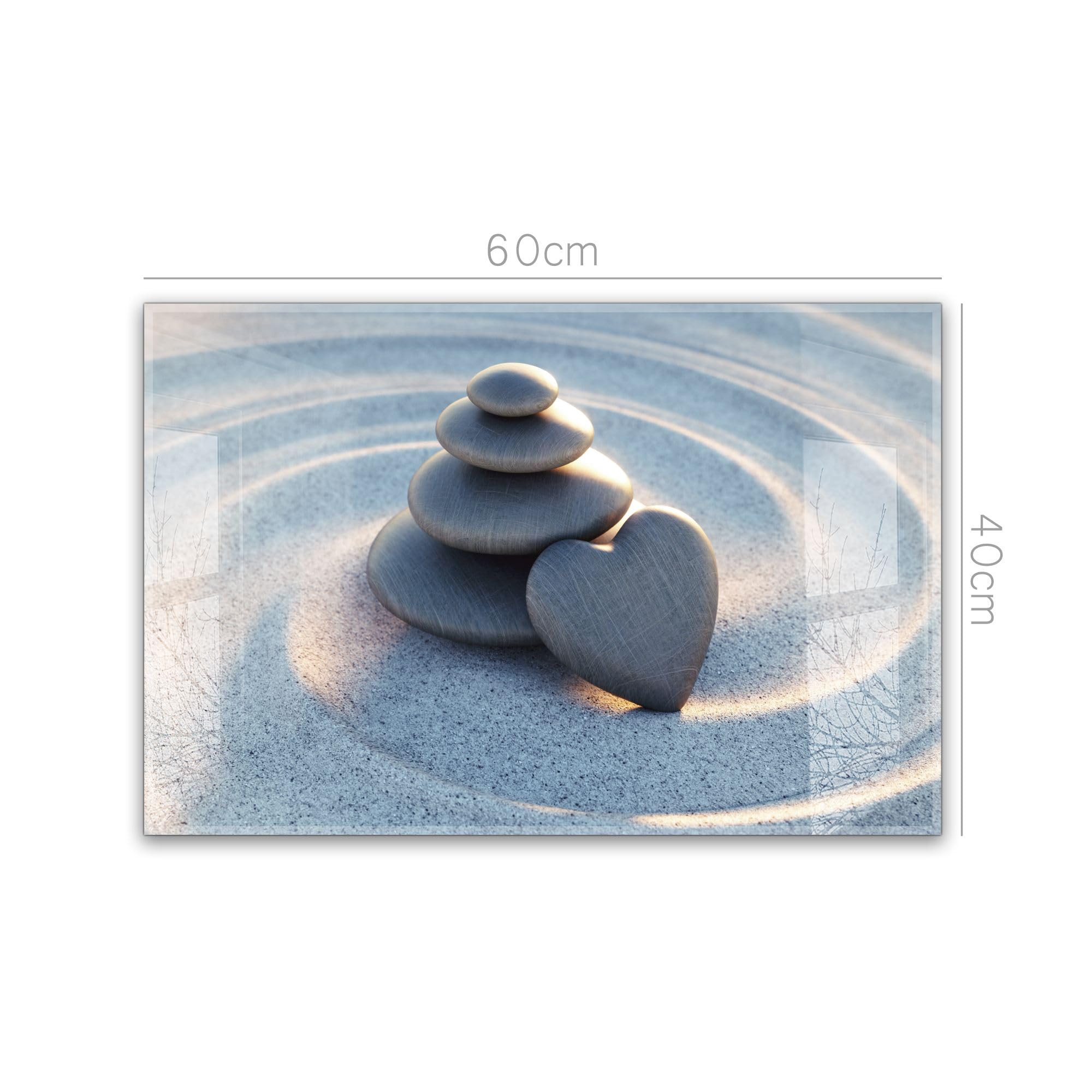 timalo Spritzschutz Wand für Herd, Küche Küchenrückwand Glasoptik | Acryl Glas 2mm | Glasrückwand Acrylglas Wandpaneele Rückwandschutz Platte | 60x40cm Steine im Sand Strand Herz
