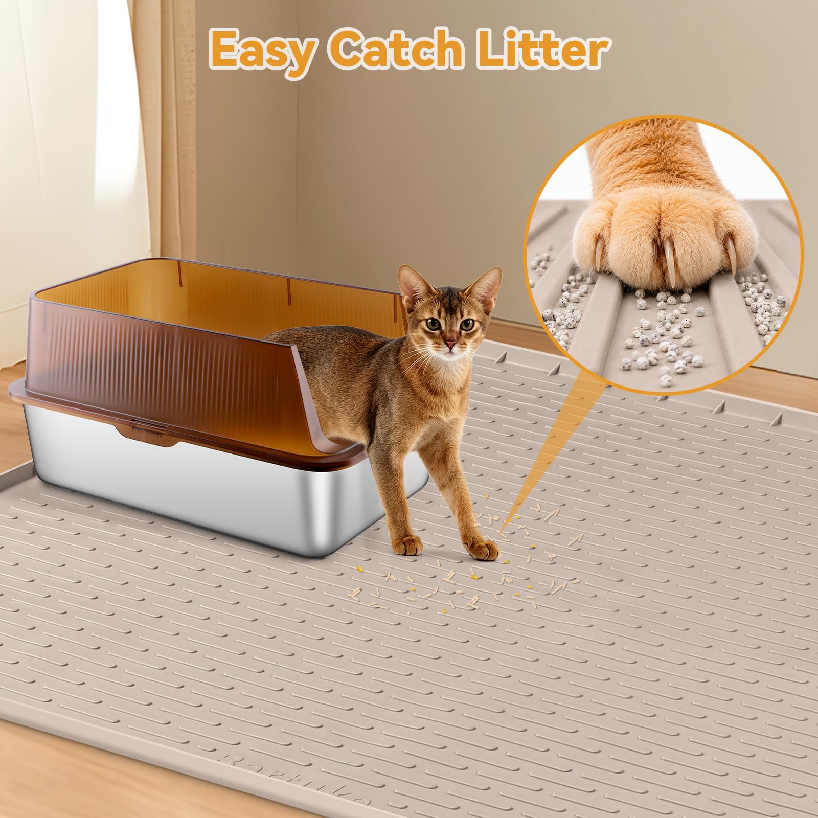 Katzenklo Matte Silikon groß,127x89cm Katzenstreu Matte xxl,Khaki