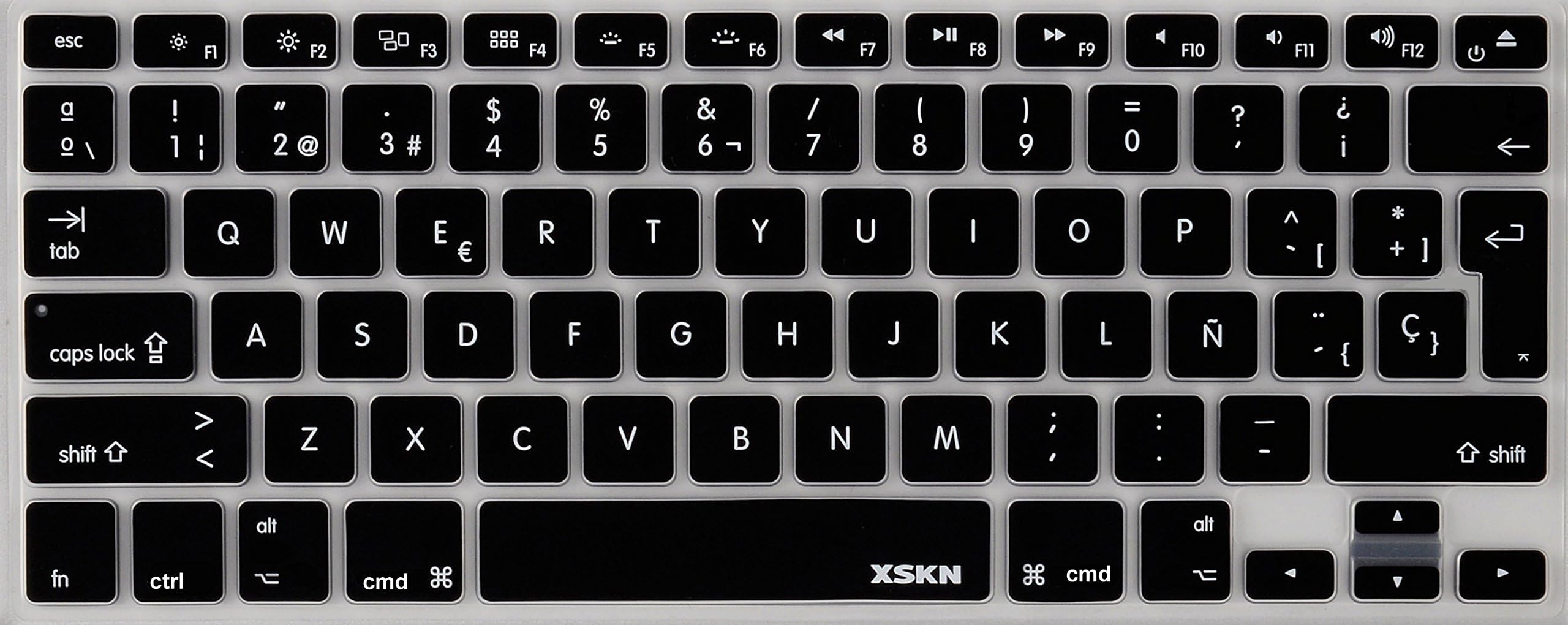 XSKN Spanish Silicone Keyboard Skin Cover for MacBook 13 15 17 inch EU/UK European Keyboard Layout (Black)