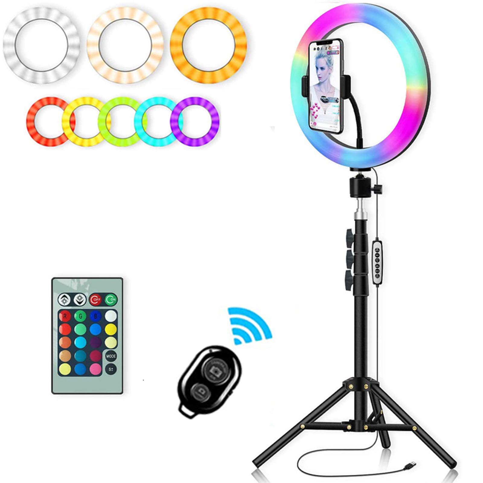 Lampa pierścieniowa 10" ze statywem, ściemniane światło pierścieniowe RGB do filmów YouTube, kolory RGB, lampa pierścieniowa z pilotem zdalnego sterowania Bluetooth do Tiktok/Live