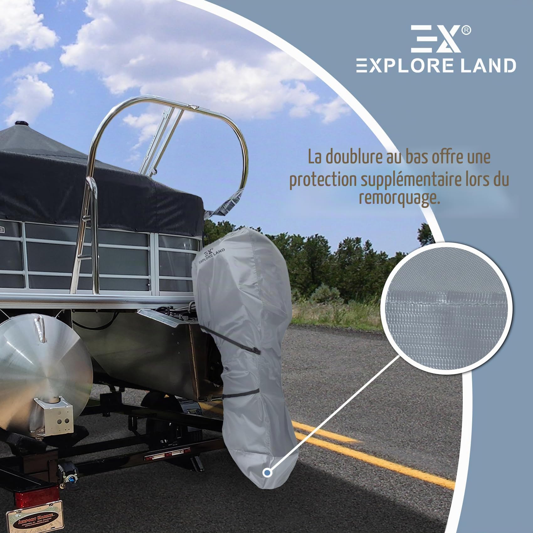 Explore Land Housse de Moteur Hors-Bord résistante à la décoloration – Housse de Moteur 600D imperméable et résistante pour Moteur de Bateau de 30 à 60 CV, Gris