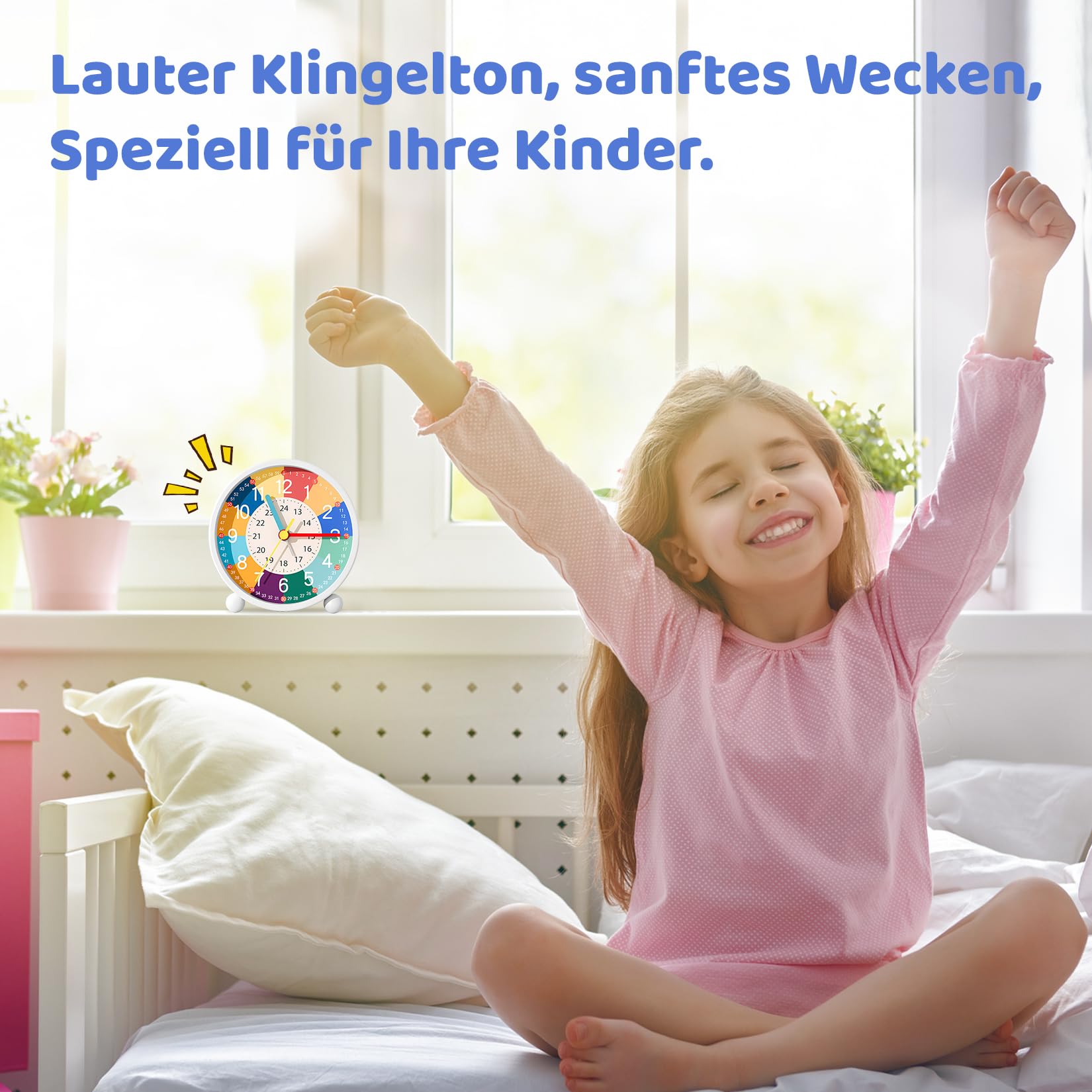 Idota Sveglia per Bambini Analogica con Luce Notturna e Dolce Suoneria, Senza Ticchettio, Funzionamento a Batteria (Senza Batteria) per Ragazze e Ragazzi