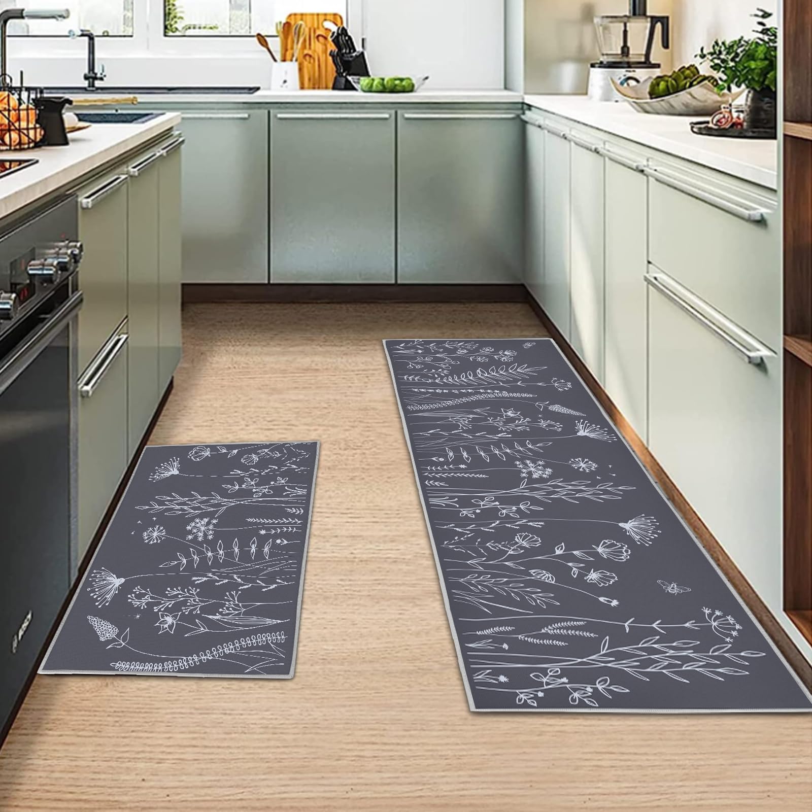 Tapis de Cuisine Lavable en Machine Antidérapant Lot de 2 40x120cm+40x60cm