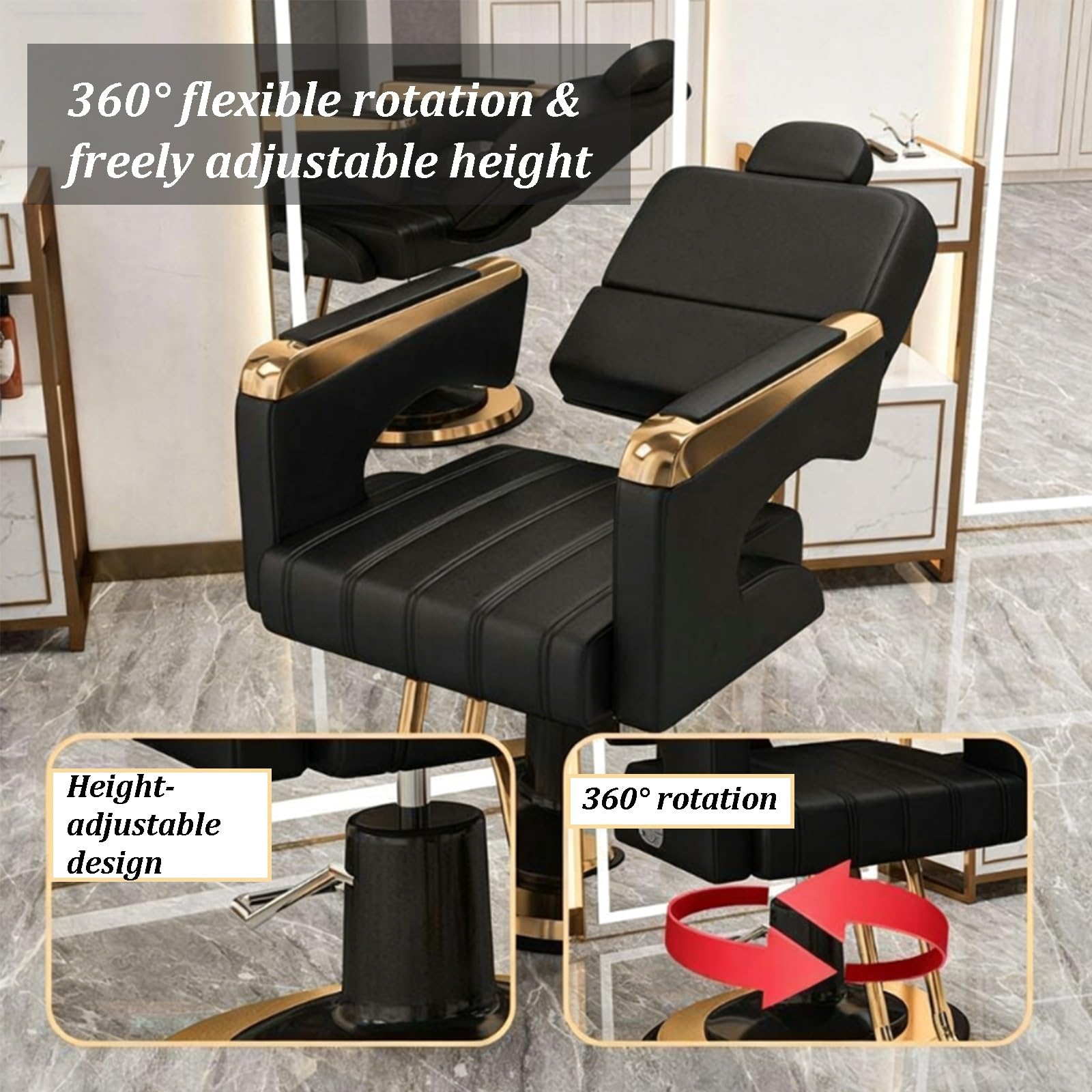 Sillón De Barbería Y Peluquería Silla Hidráulica con Bomba Y Giro De 360°, Respaldo Reclinable; Ideal para Salones, Spas, Centros De Belleza Y Uso Doméstico(C)
