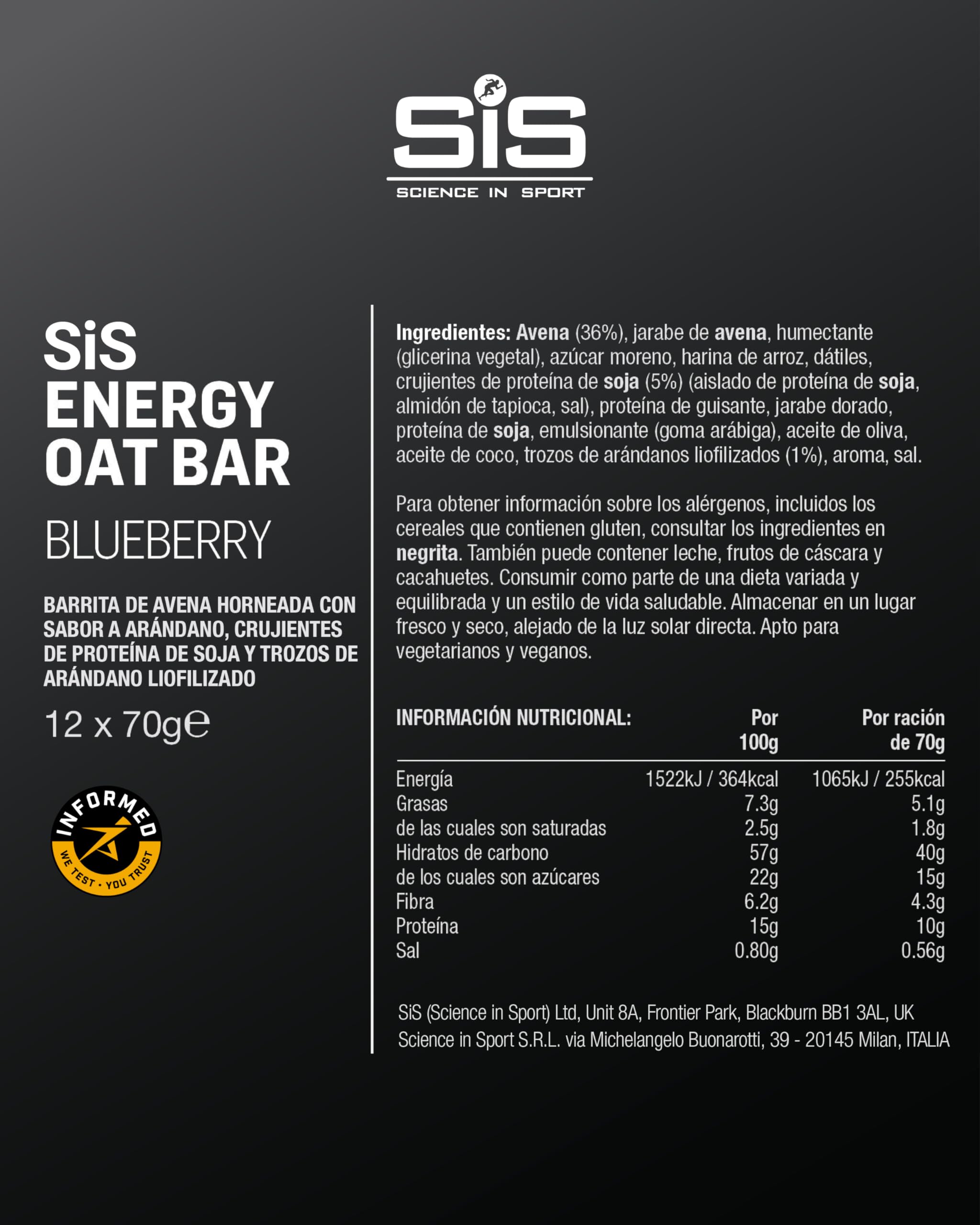 Science in Sport Energy Oat Bar – 40g Kohlenhydrate, 10g Protein, Hafer & Ballaststoffe – Informed Sport zertifiziert – Energiesnack für Training & Regeneration – 12er-Pack
