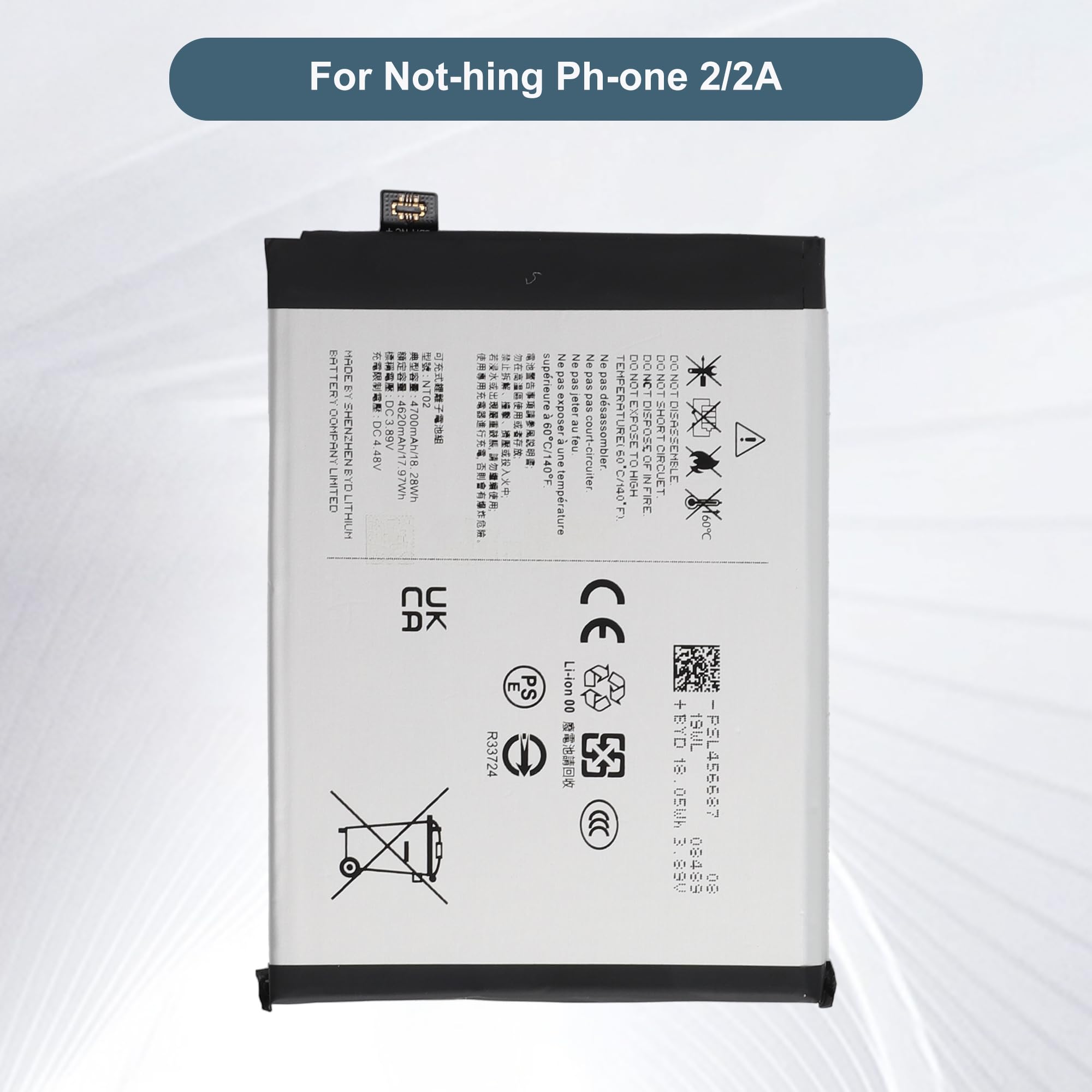 NT02 Ersatzakku 4700mAh/3.89V Kompatibel mit Nothing Phone 2/2A with Tools