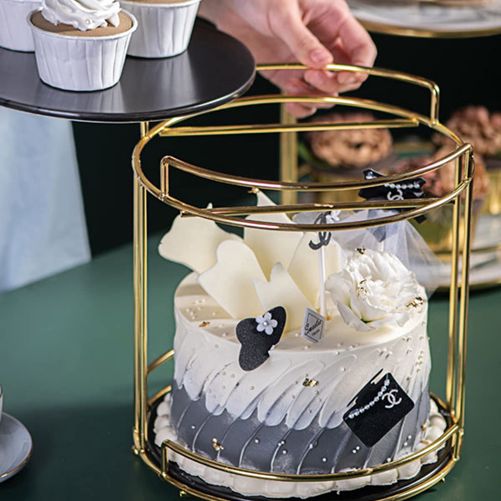 Bandejas para Tartas Mesa de postre de cerámica de soporte de doble capa con soporte de metal Multiuso Magdalena Pantalla Pastel de boda Pastelería Sirviendo bandeja Soporte para Cupcakes