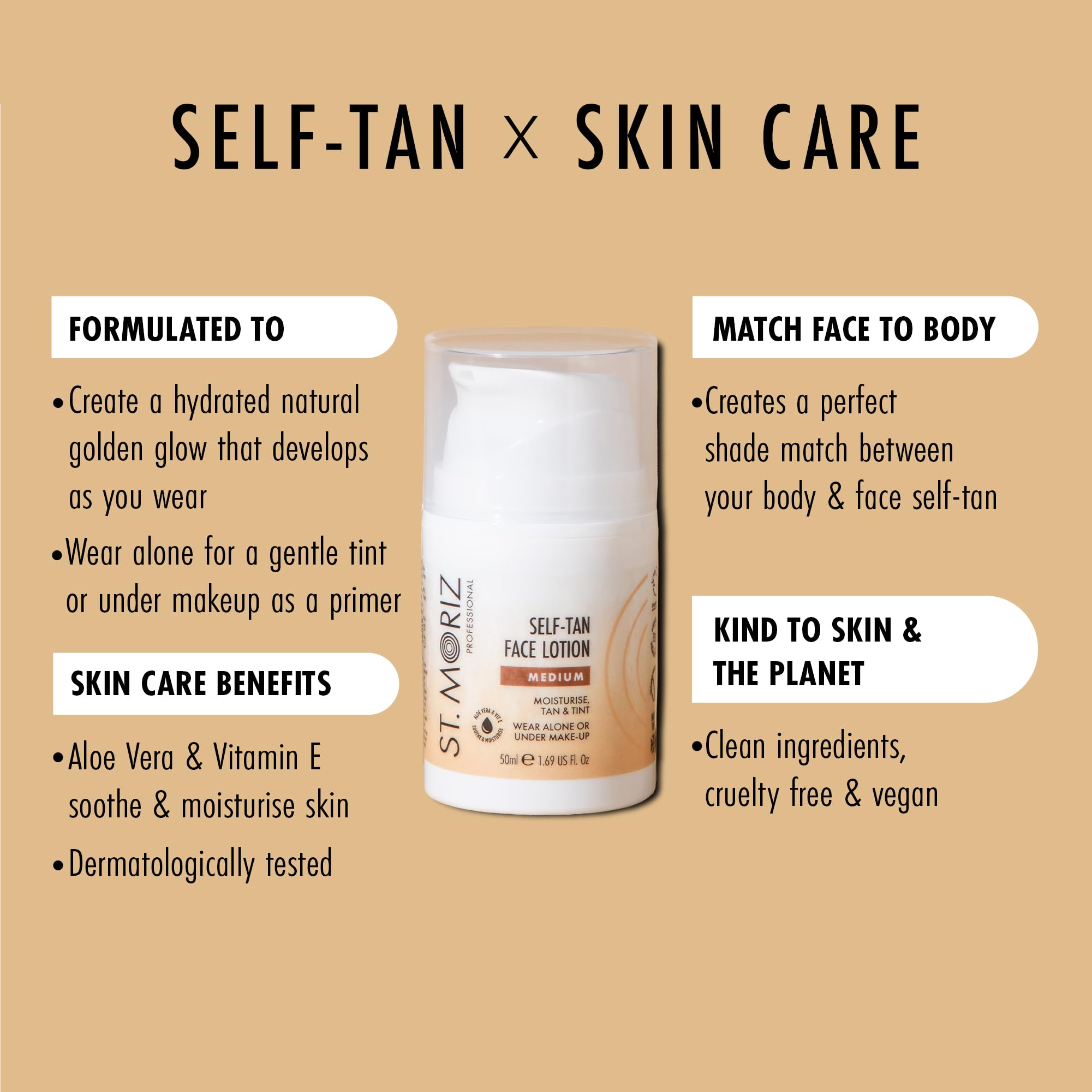 St Moriz Professional Loción facial autobronceadora mediana | Con aloe vera y vitamina E para un bronceado facial gradual y brillo natural | Bronceado falso vegano para la cara | Úsala sola o debajo