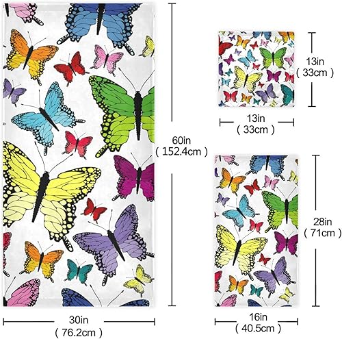 Miniatura 3 de Butterfly - Juego de toallas de 3 piezas con toalla de baño, toalla de mano y toallita, juego de toallas suaves de alta absorción para baño, hotel,