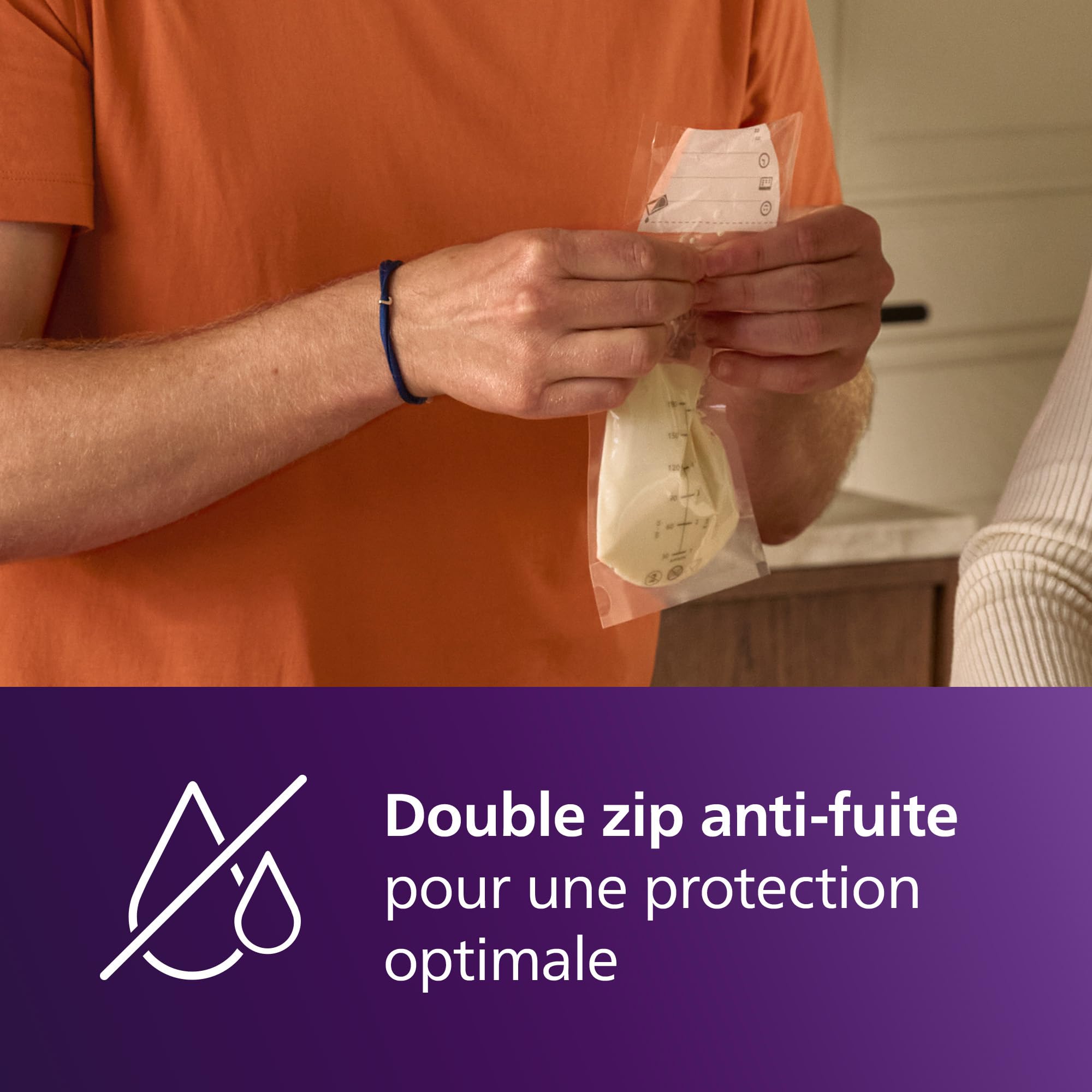 Philips Avent Sachets de conservation pour lait maternel – pré-stérilisés, réfrigérateur et congélateur, sans BPA, anti-fuites, remplissage et stockage faciles, 180 ml, 50 pièces, SCF603/50