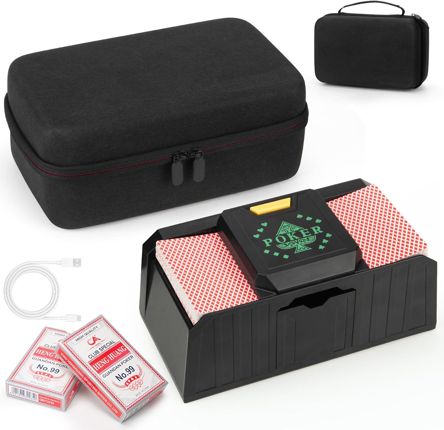Automatic Card Shuffler with Travel Case, USB/Battery Operated Electric Playing Card Shuffler for UNO Poker Shuffler, Shuffler Machine for 1-2 Decks 2 Playing Cards