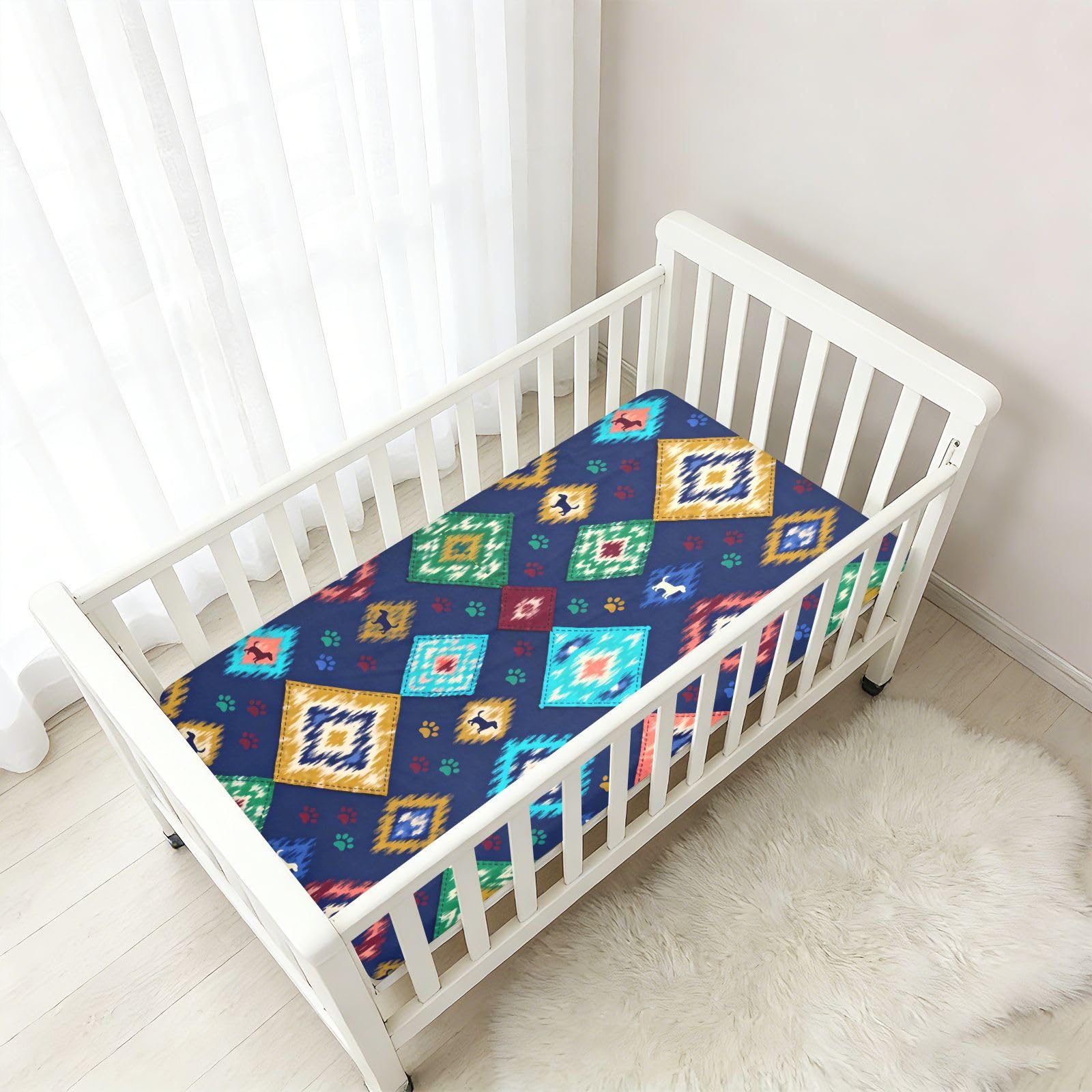 Ikat, lenzuola per culla per neonati e ragazze, in cotone, comode, traspiranti, per lettino per bambini, confezione da 1