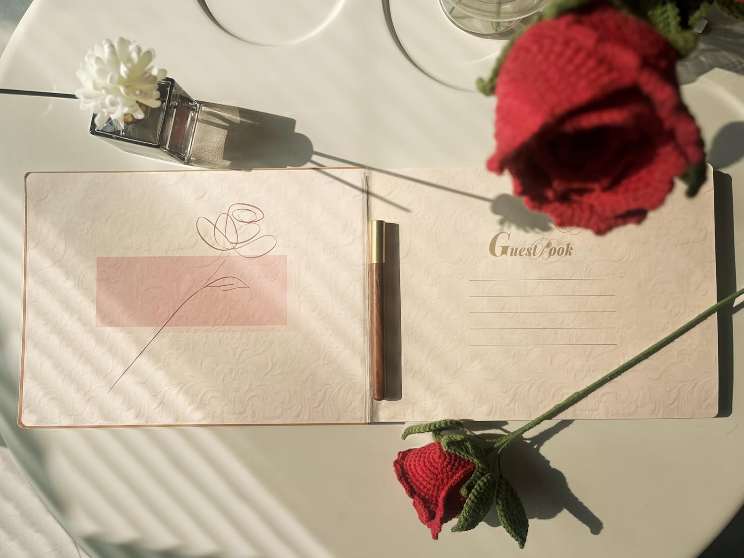 Wedding Guest Book Polaroid Wedding Guest Book Large Wedding Guest Book PU Hot Stamping Cover 100 Sheets/200 Pages Including Photo Corners Stickers Hardcover Inner Page Birthday Party (11.5×8.2 in)