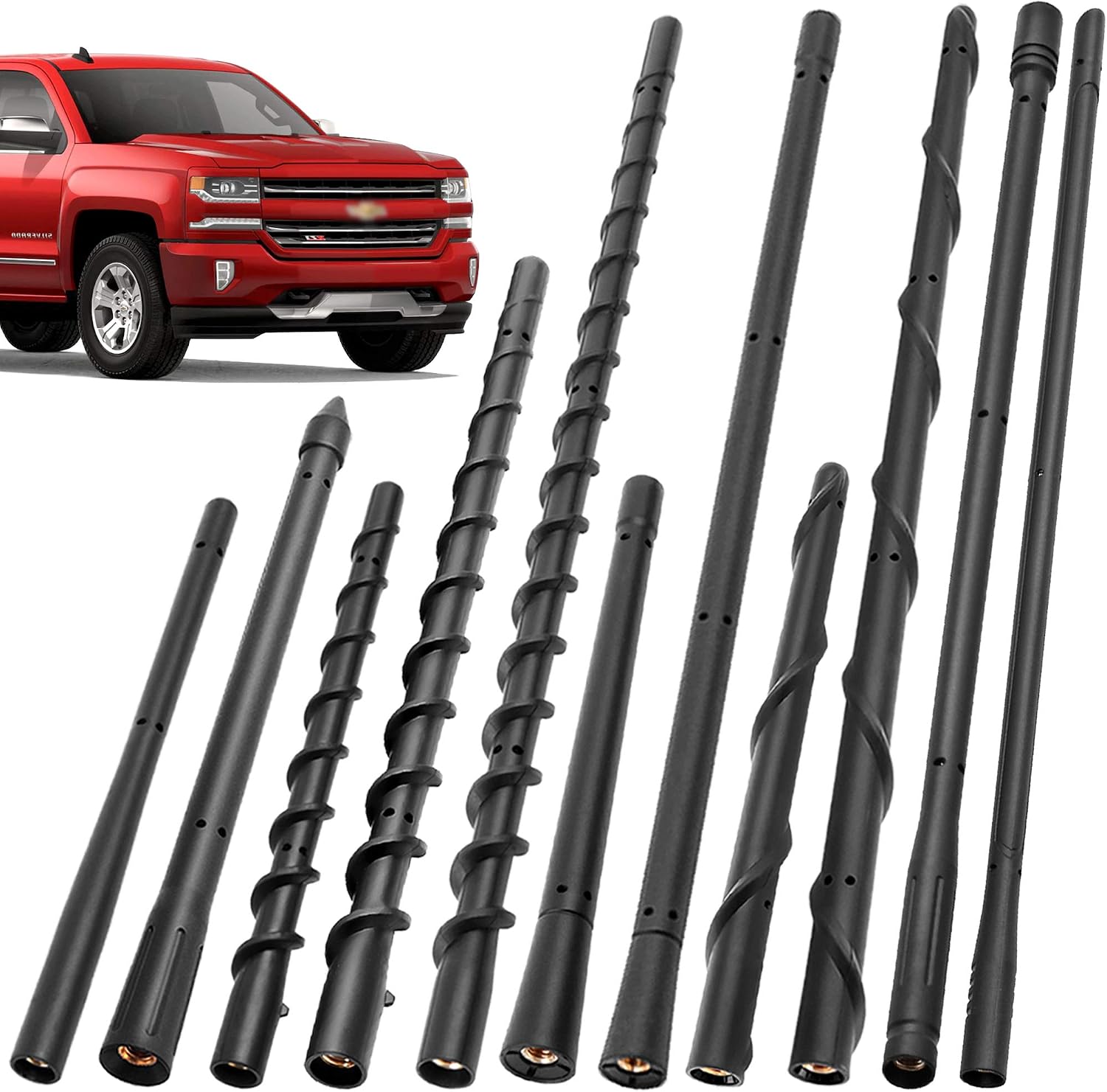 KSaAuto (10 Styles Available) 7 Inch Truck Antenna for GMC Sierra & Chevy Silverado 2007-2021 Models (Except HD) with M7 Thread 丨Polished Copper Core 丨Designed for FM/AM Radio Reception