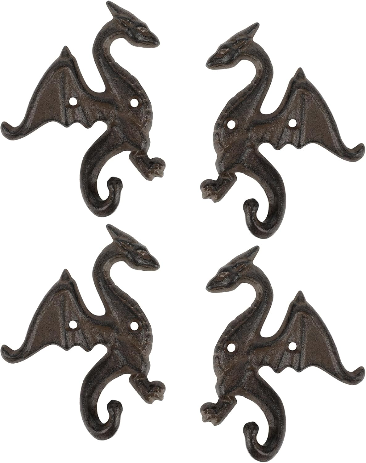 Hicarer 4 Pack Dragon Cast Iron Wall Mount Hooks Heavy Duty Rustic Decorative Dragon Wall Mount Hooks Hanger Shelf Bracket Included Hardware for Coats, Hats, Keys and Towels Home Decor