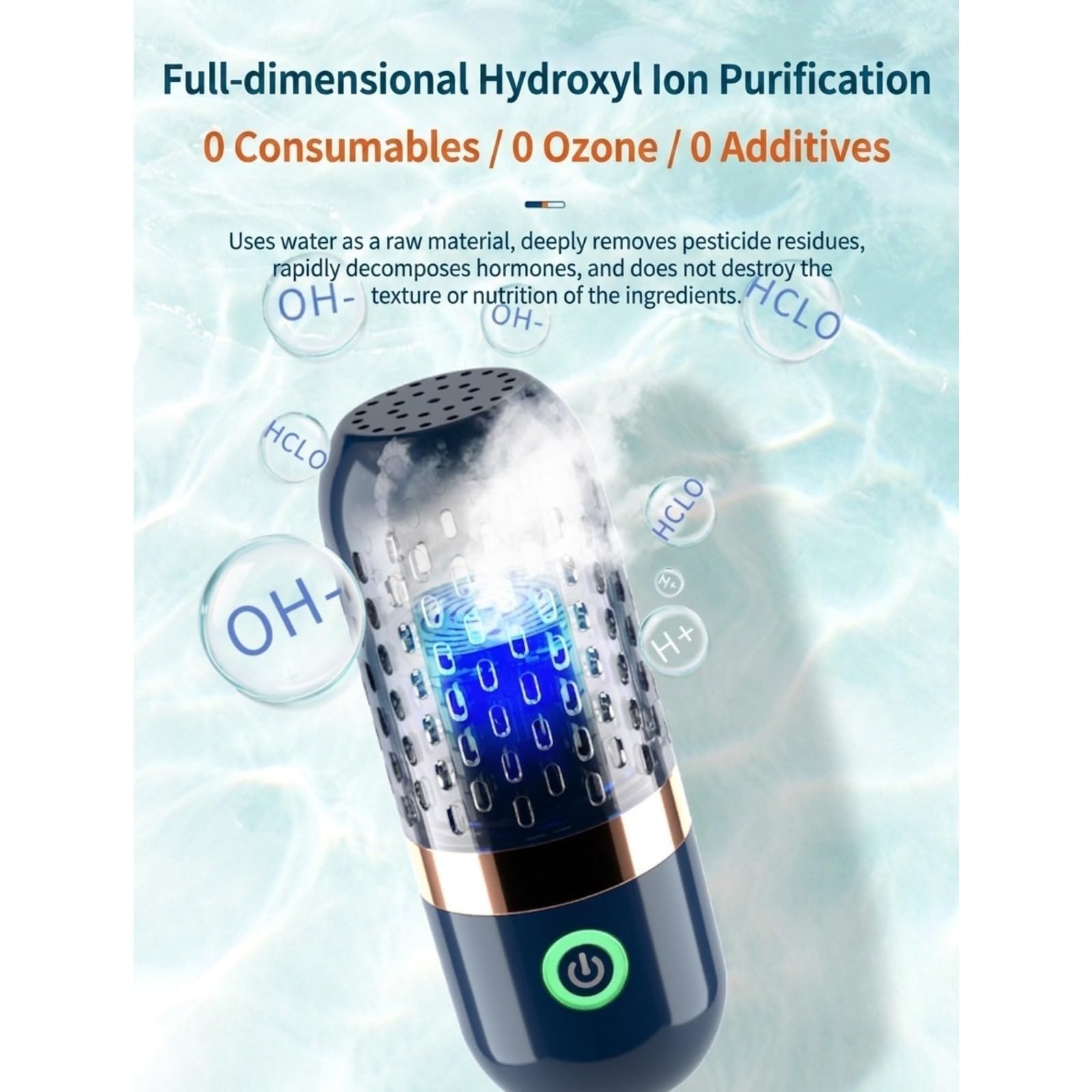 Lorastia Limpiador de Frutas y Verduras, Purificador de Alimentos Inalámbrico Portátil con Tecnología de Iones OH, Carga Rápida (1 pcs)