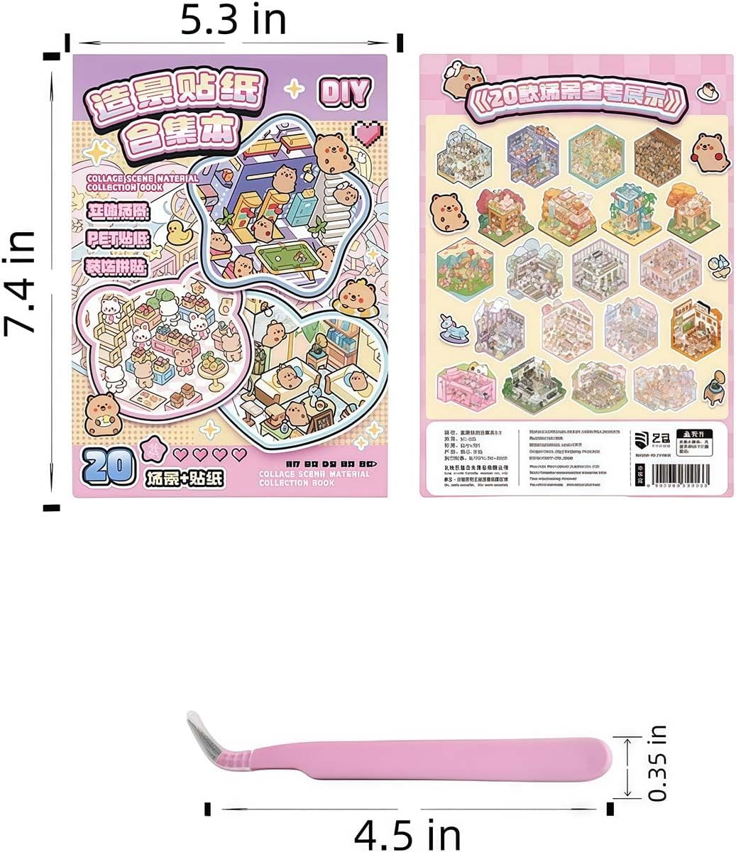 Easy Peel Sticker Scene Book 2.0, 20 Backgrounds with 26 Stickers for Kids DIY Projects, Tear-Resistant 3D Sticker Collection for Creative Play