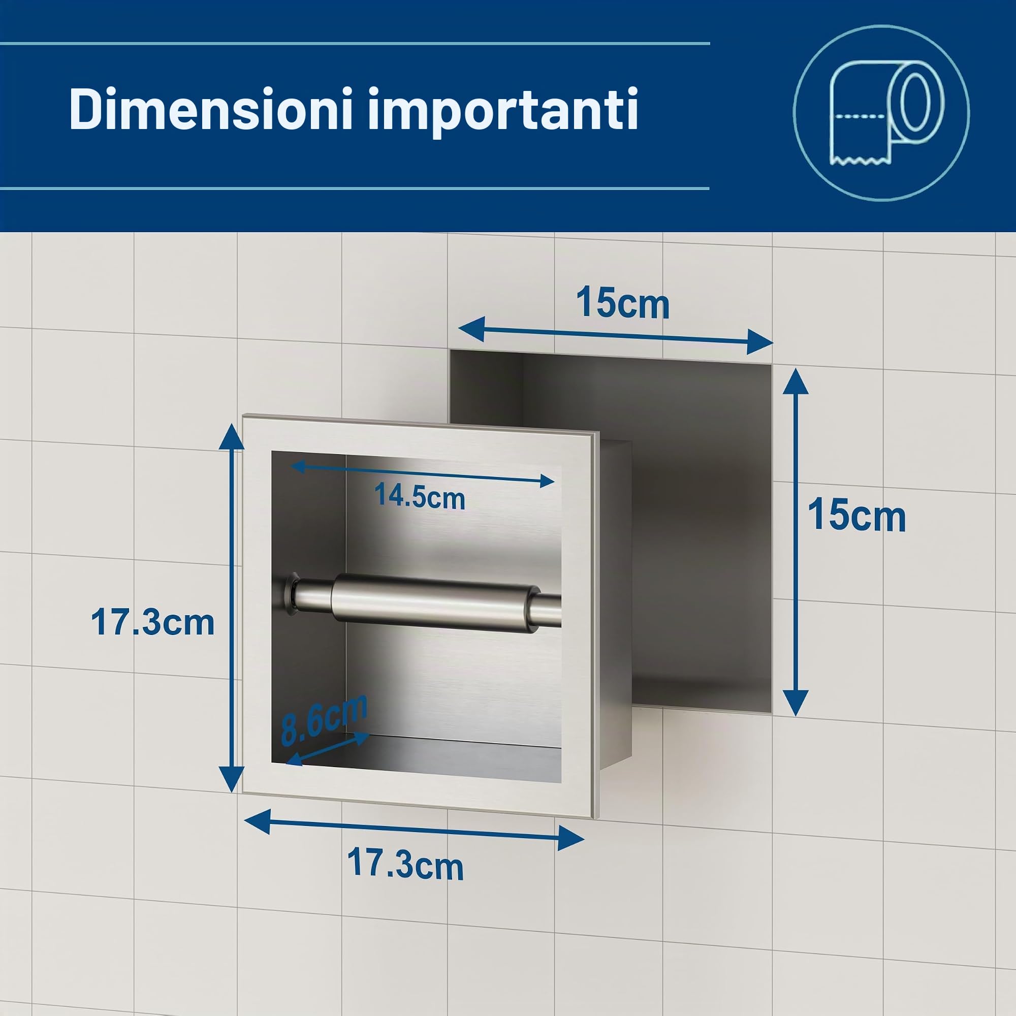 Neodrain Portarotolo da incasso in acciaio inox spazzolato