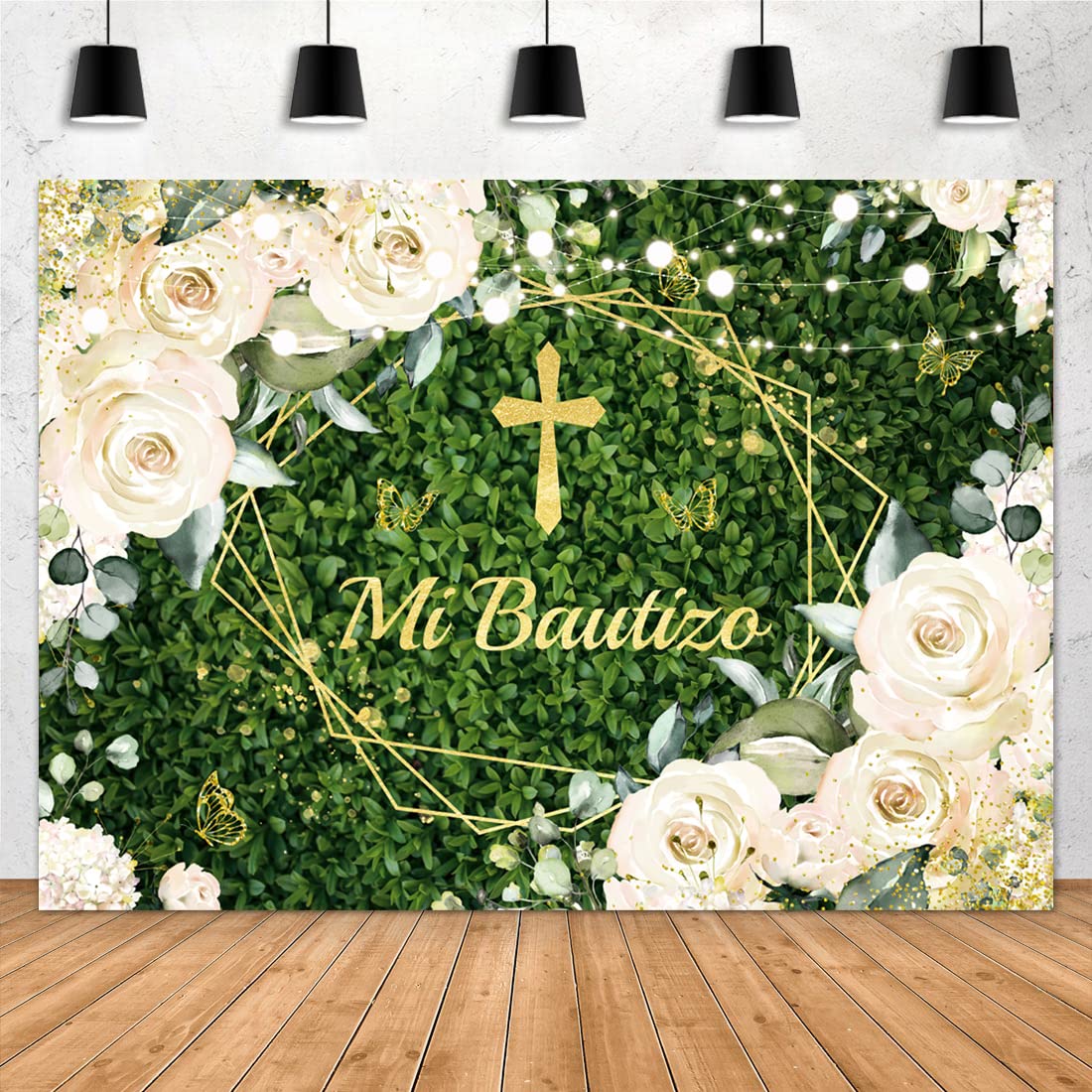 Taufhintergrund "Mi Bautizo" 2,1x1,5 M - Mit Gott Segen, Friedenstaube, Aquarell Design