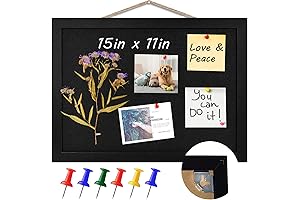 15" Cork Board, Black Bulletin Board, Pin Display Board, Wall Corkboard, Pushpin...