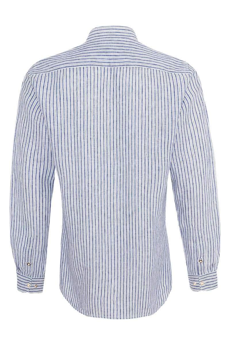 Almsach Herren Trachten Leinenhemd Stehbund Slim gestreift blau grün, 5009-BLUE Green, S