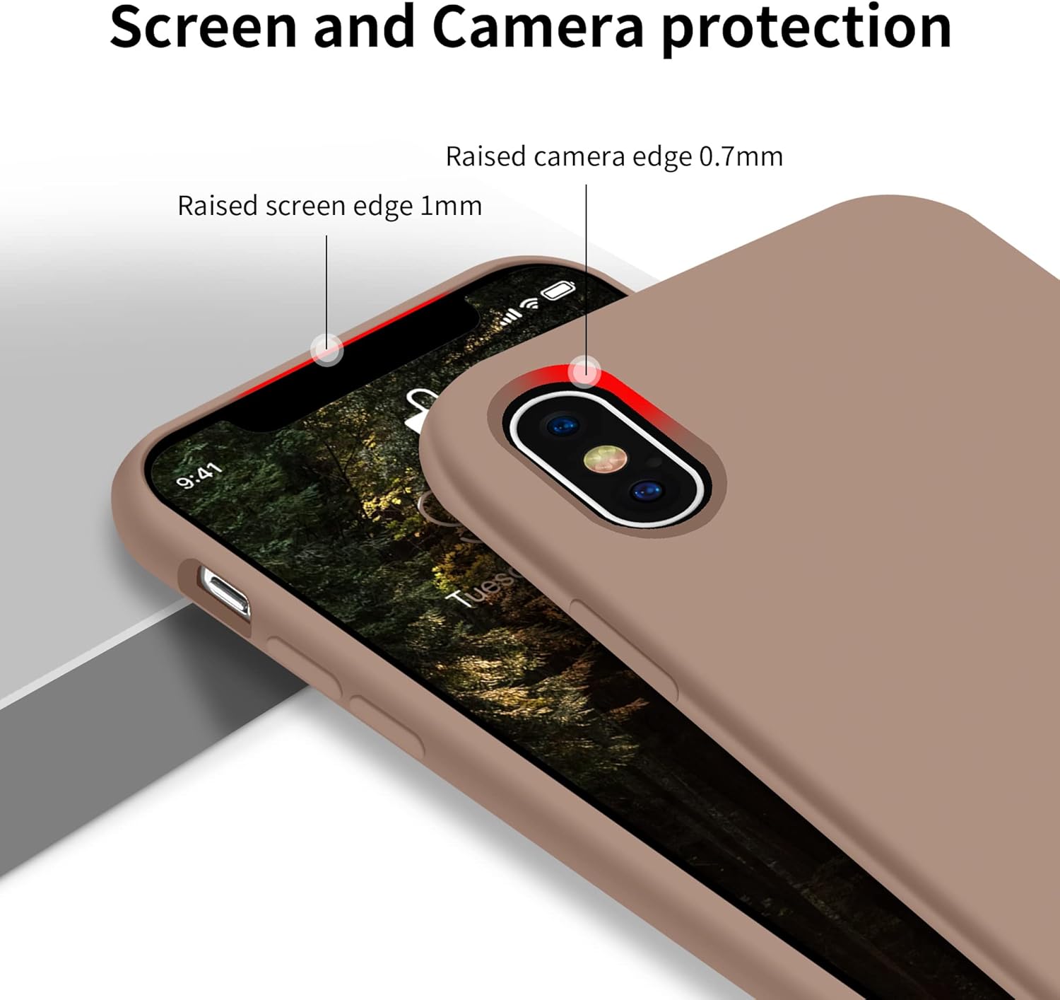 OTOFLY Liquid Silicone Gel Rubber Full Body Protection Shockproof Case for iPhone Xs/iPhone X，Anti-Scratch&Fingerprint Basic-Cases，Compatible with iPhone X/iPhone Xs 5.8 inch (2018), (Light Brown) : Cell Phones & Accessories