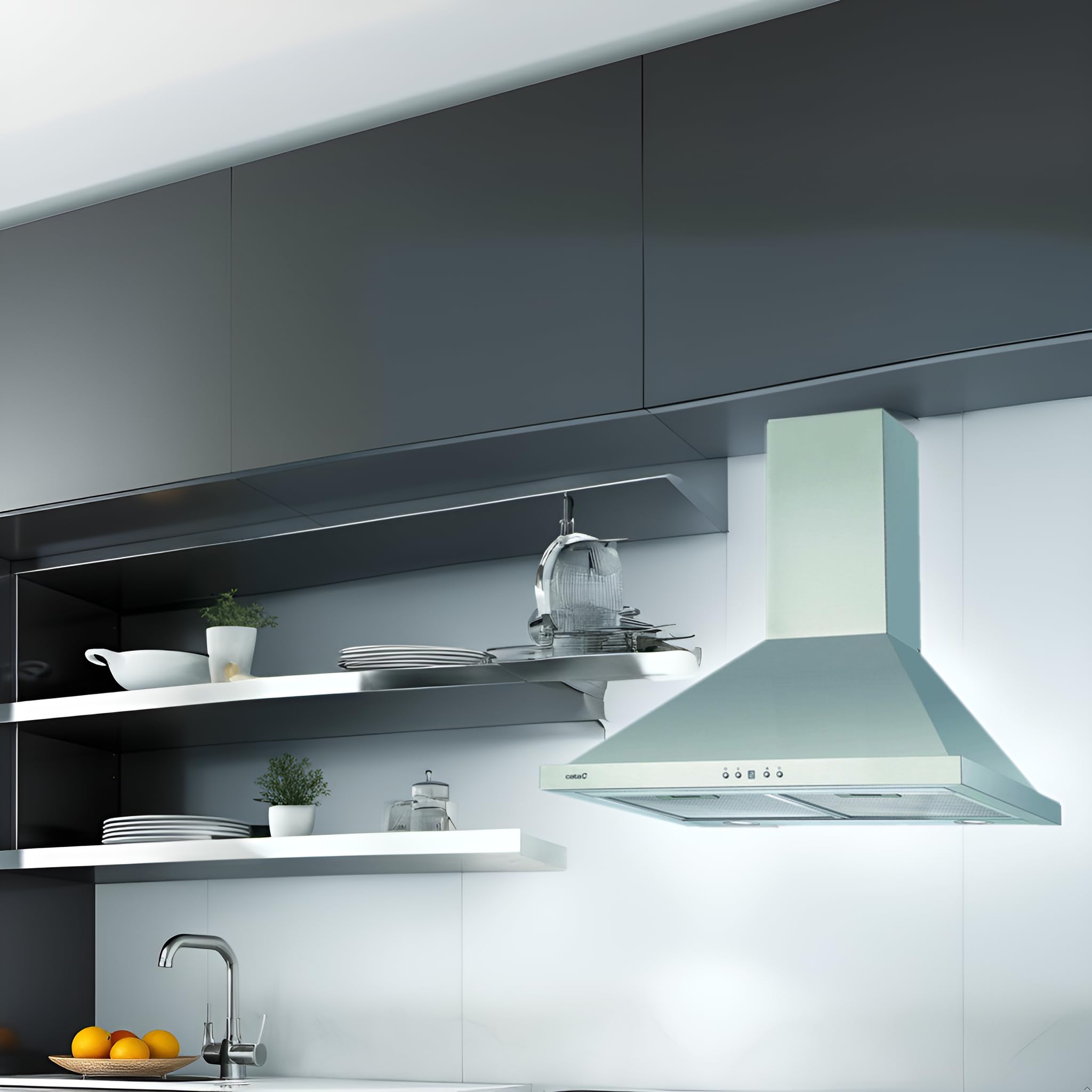 CATA Dunstabzugshaube BETA PRO 7000 X Elektronische Steuerung Timer 3 Stufen Abluftbetrieb 1027 m³/h Geräuschpegel 64 dB Motor A100 Verbrauch 380 W LED-Beleuchtung Farbe Edelstahl