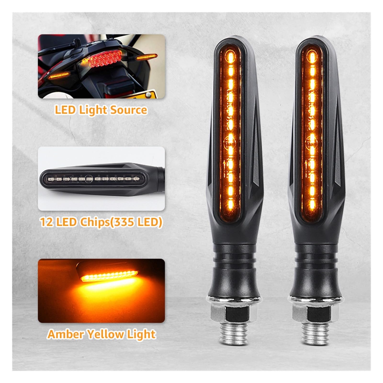 Luz LED de Intermitentes 12 Luces LED Intermitentes para Moto, Luces de señal indicadoras de Agua Corriente, lámpara de Giro de 12V y 10mm para Hon&da Señal de Giro secuenciales