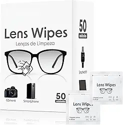 Lenços Umedecidos para Limpeza de Lentes, Óculos, Câmeras Smartphone Smartwach, Lens Wipe 50 Unidades Embaladas Indivualmente Sem Álcool
