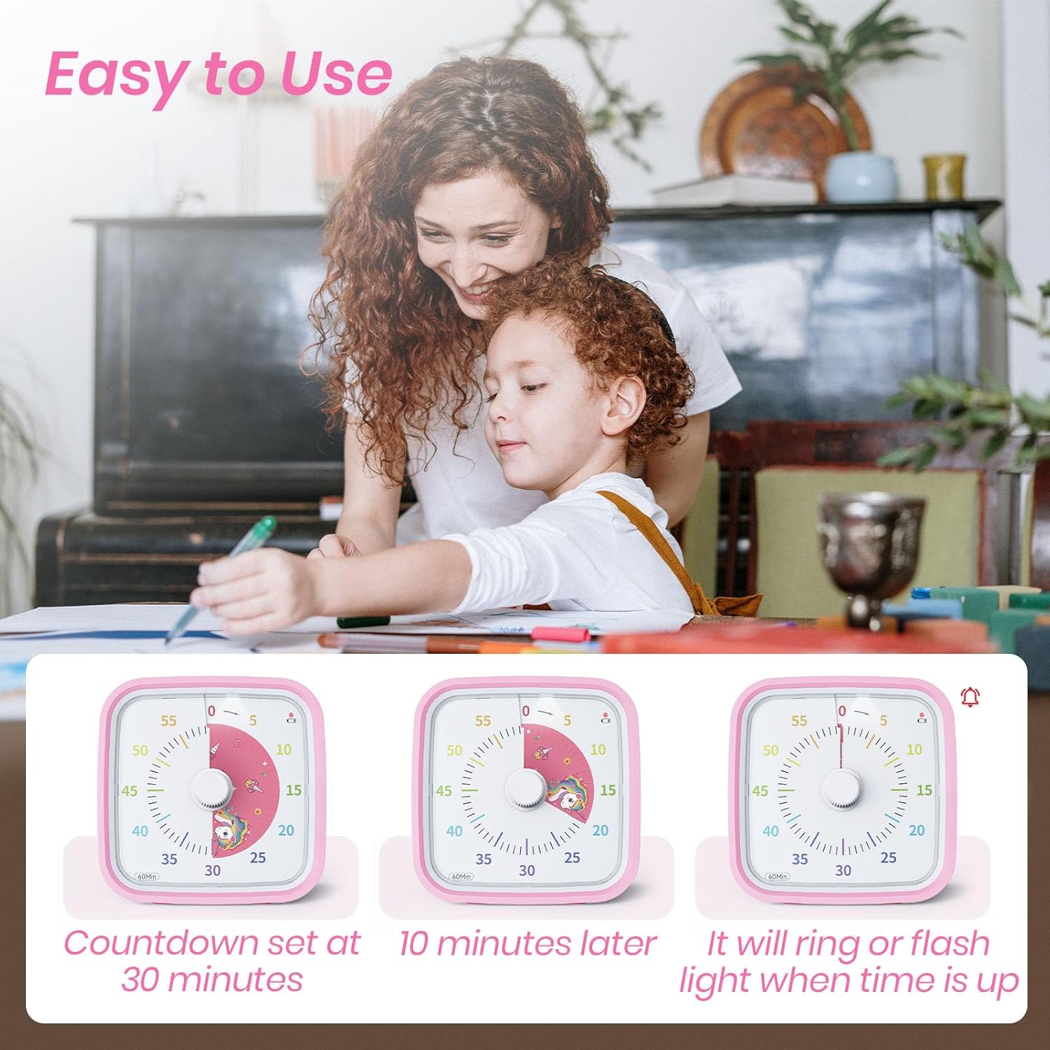 Adult and child setting Yunbaoit Visual Timer, showing progression of time