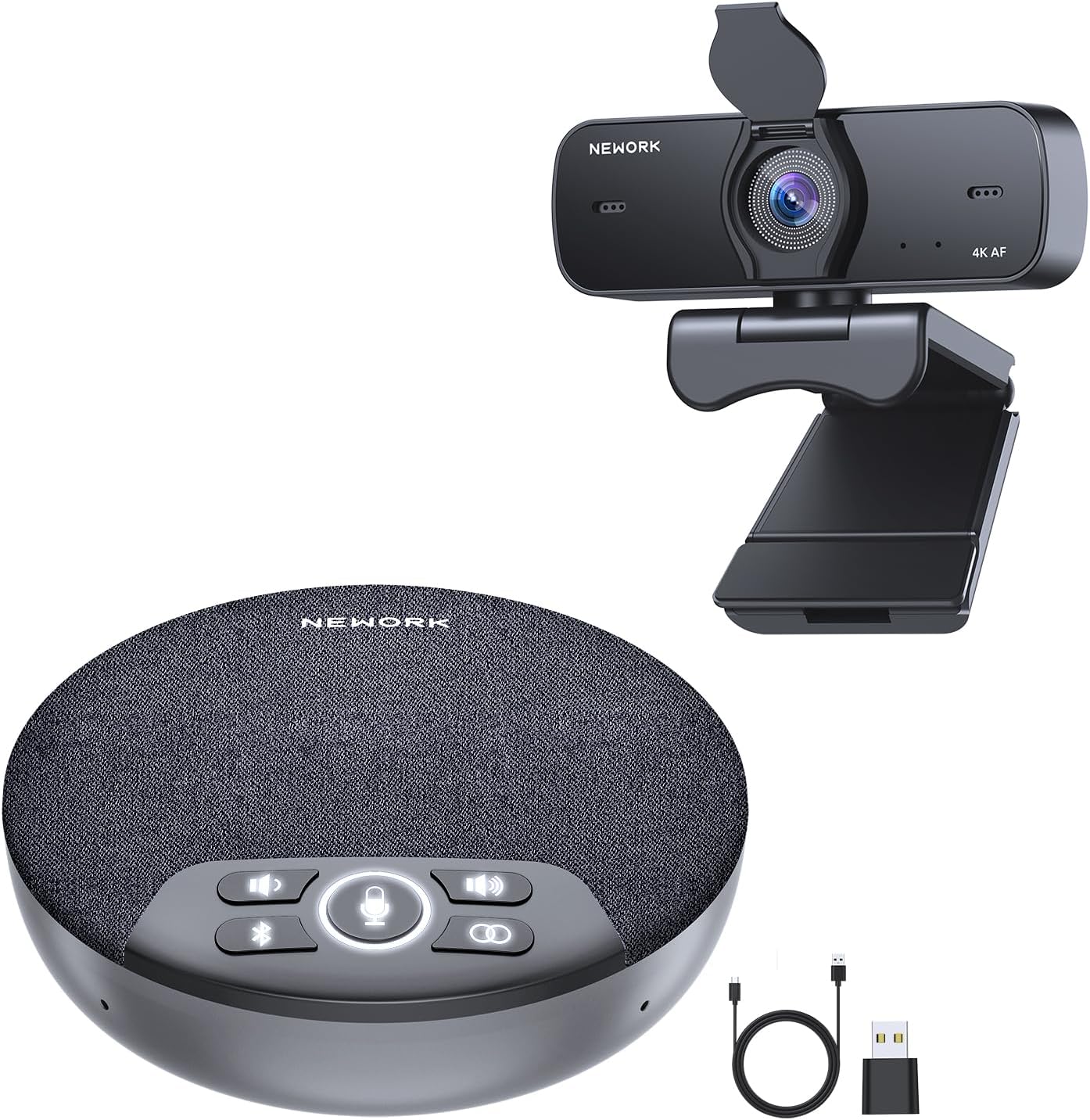 4K Webcam & Bluetooth Speakerphone Bundle for Zoom/Teams/PC/Mac, Sony Sensor, Auto Focus, 4 Mics, 360° Audio, USB Plug & Play, Remote Work Video Conference Kit