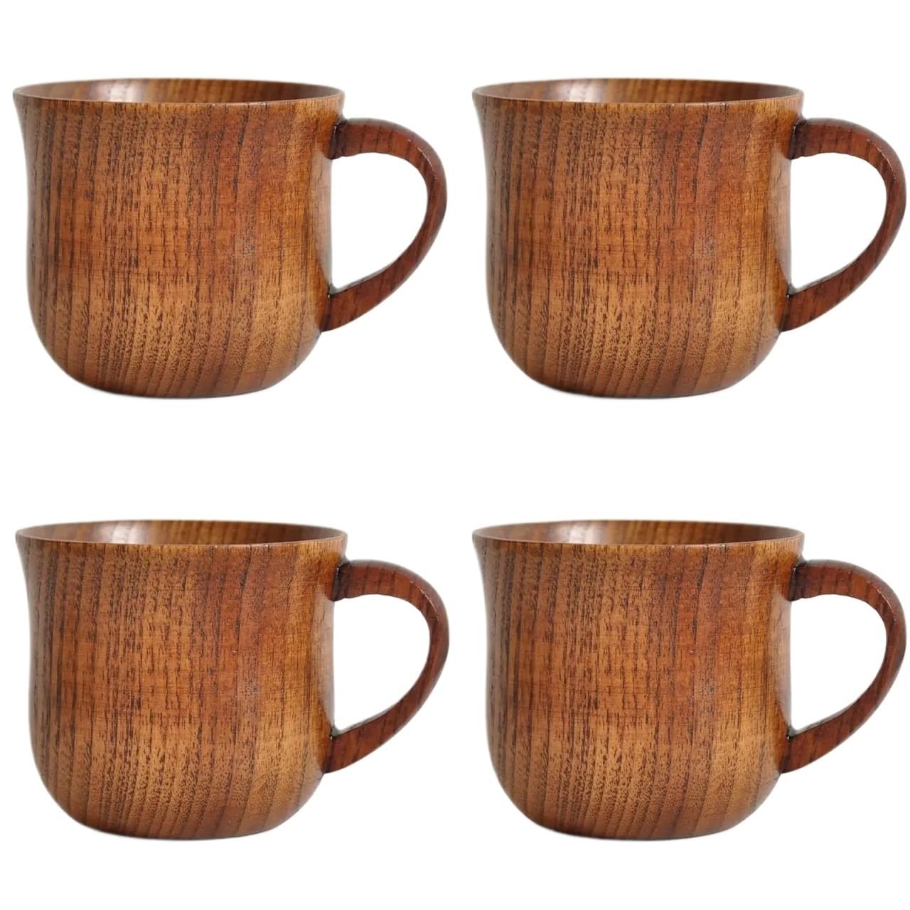 Kaffeebecher aus Holz 1/4 Packung 200 ml Holztasse, natürliches Massivholz, Trinkgeschirr, Teetasse, geeignet for Trinken von Tee, Milch, Kaffee und anderen Getränken(4pcs)