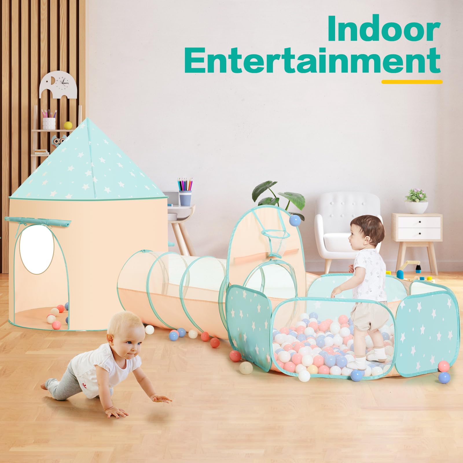 PigPigPen Kids Play Tent With Ball Pit & Tunnel - 3-Piece Space World Playhouse For Indoor/Outdoor