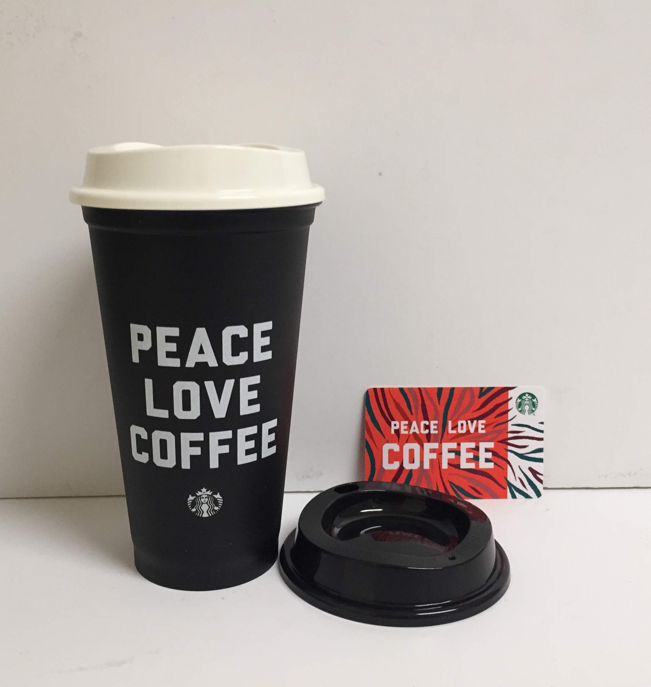 2018 Starbucks Black Peace Love Coffee Reusable Travel To Go Grande 16oz  Tumbler/Cup with 2 LIDS - 1 White 1- Black and Bonus Free Starbucks Peace  Love Card - ZERO balance : Amazon.ae: Kitchen