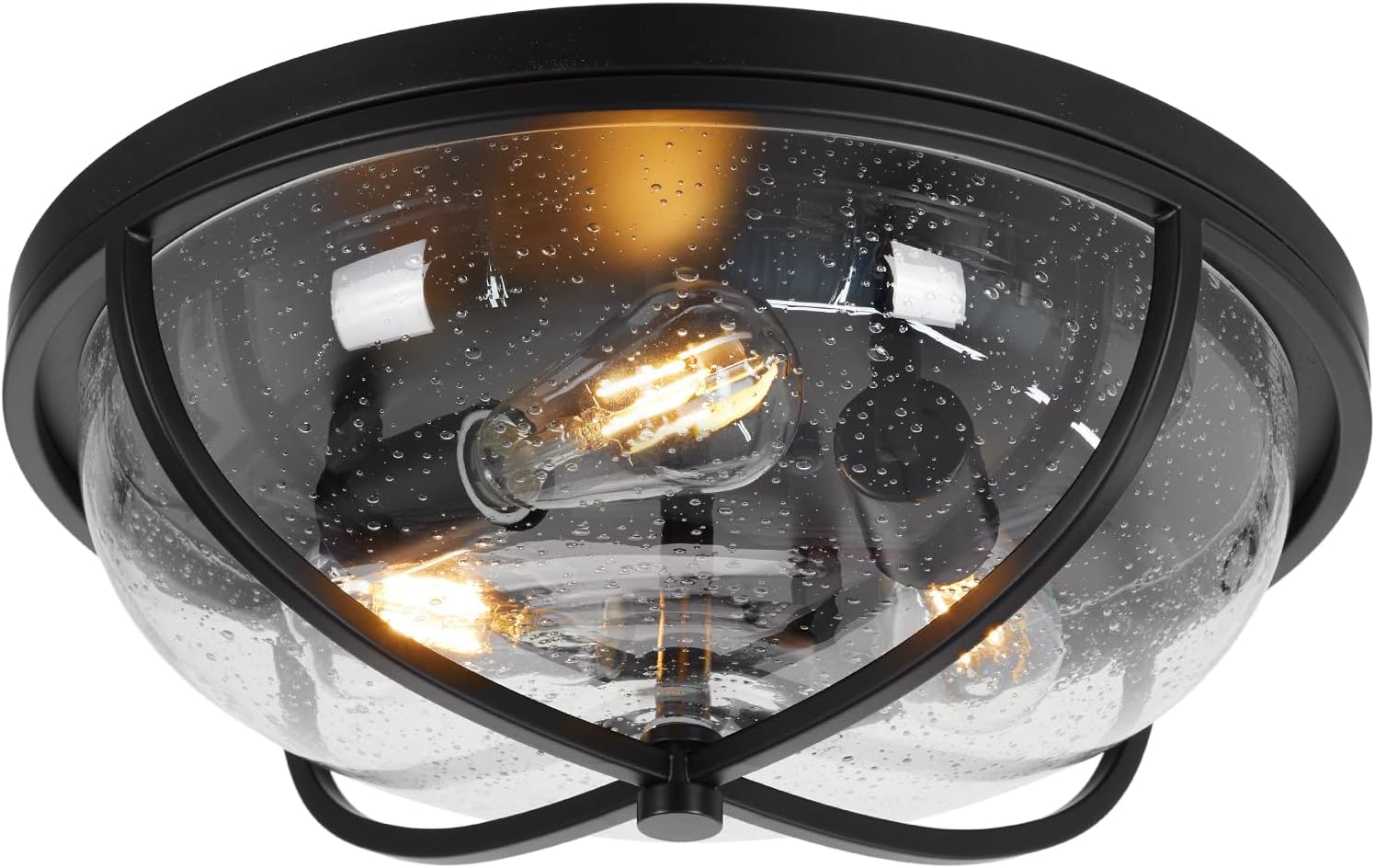 16 Inch Large Flush Mount Ceiling Light Fixture, Hallway Light Fixtures Ceiling Mount, Modern Kitchen Lighting with Seeded Glass, Black Exterior Ceiling Lights for Porch Entryway