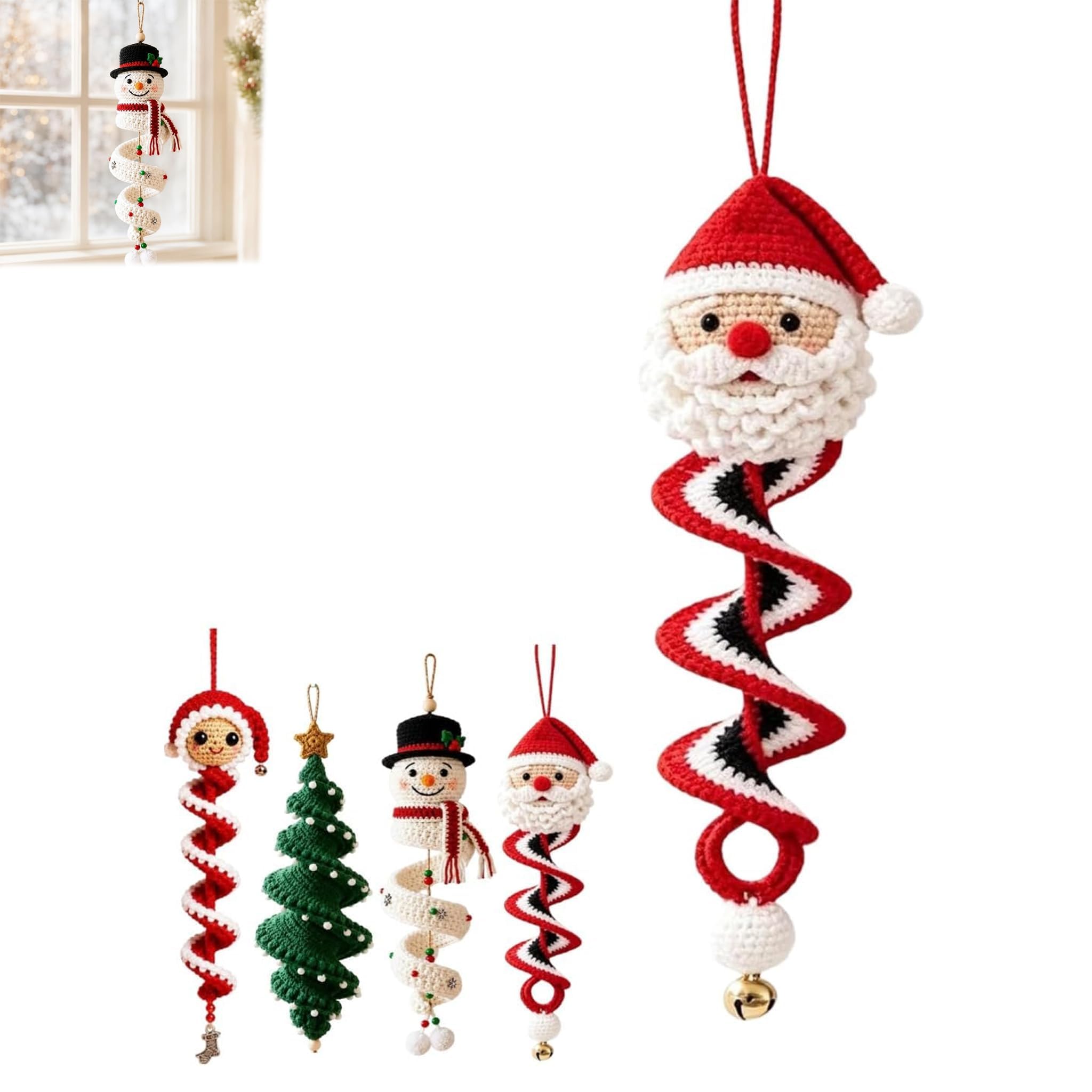 Crochet Santa Spiral Ornament DIY Kit, Christmas Decorations Crochet Kit