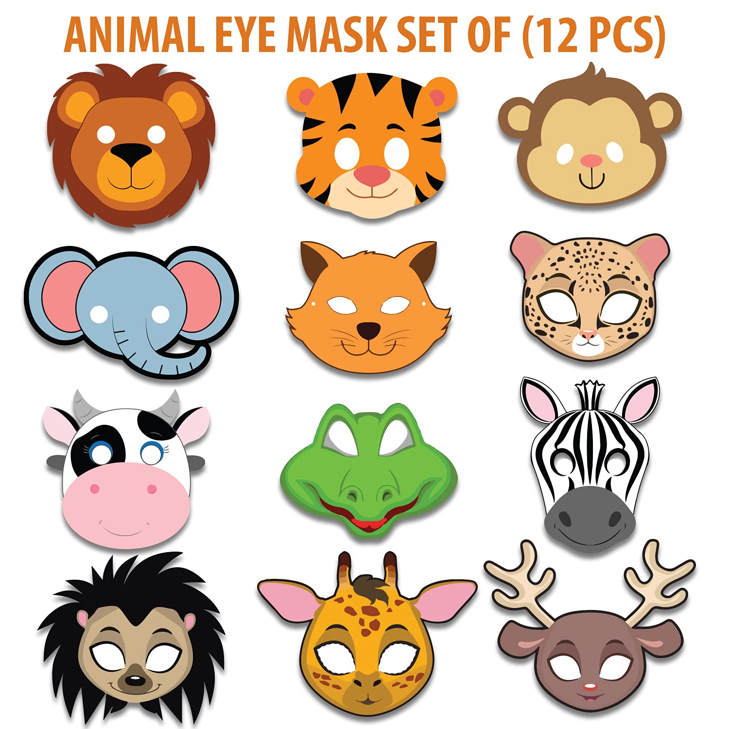 Festiko® Jungle Animal Eye Masks for Jungle Safari Theme Birthday Party Decoration, 12 Pcs Animal Face Masks with Elastic Band, 7 x 5.5 Inch, Kids Party Favors & Photo Booth Props