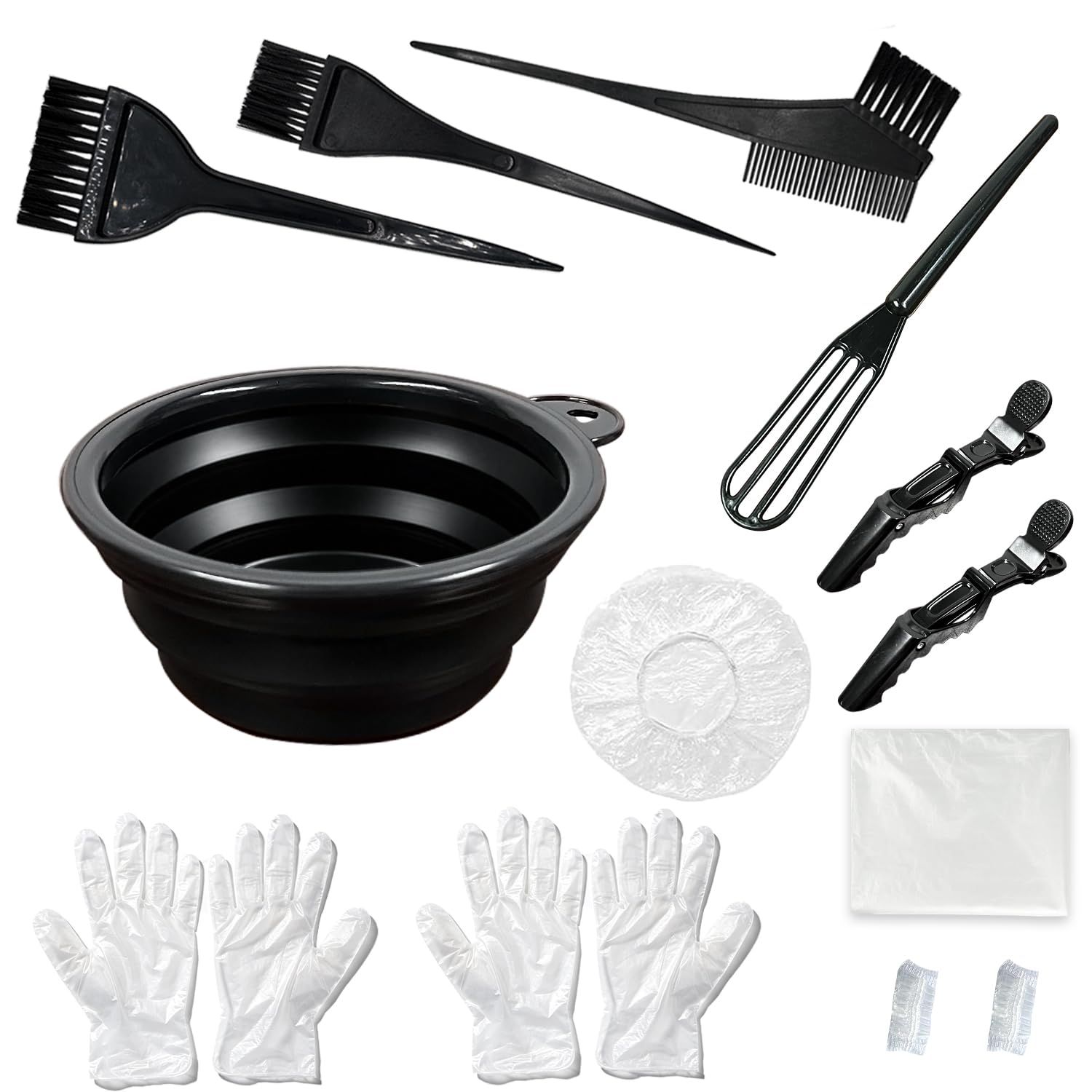 Hair Dye Coloring Set, Hair Tinting Mixing Brush Folding Bowl,Ear Cover Mixing Spoon Hair Clips Gloves and Disposable Shawl，DIY Salon