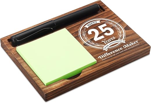 25th Work Anniversary Sticky Note Holder Wooden Notepad & Pen Holder 6.5" x 4.7" Sticky Note Pad Holder Dispenser for Desk Difference Maker Work Appreciation Gifts, NPA231
