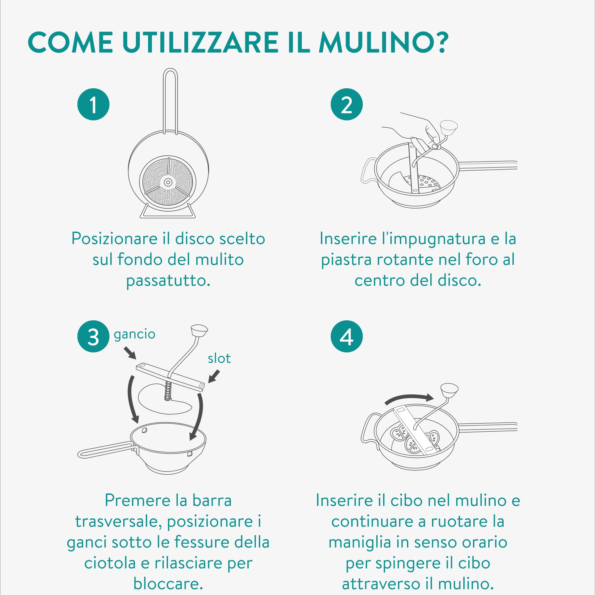 Navaris Passaverdure Manuale in Acciaio Inox Ø 20,5 cm - Passapomodoro Manuale e Passaverdura - Passa Verdure a Mano con 3 Dischi - Passatutto per Frutta Purè Salse Zuppe Vellutate