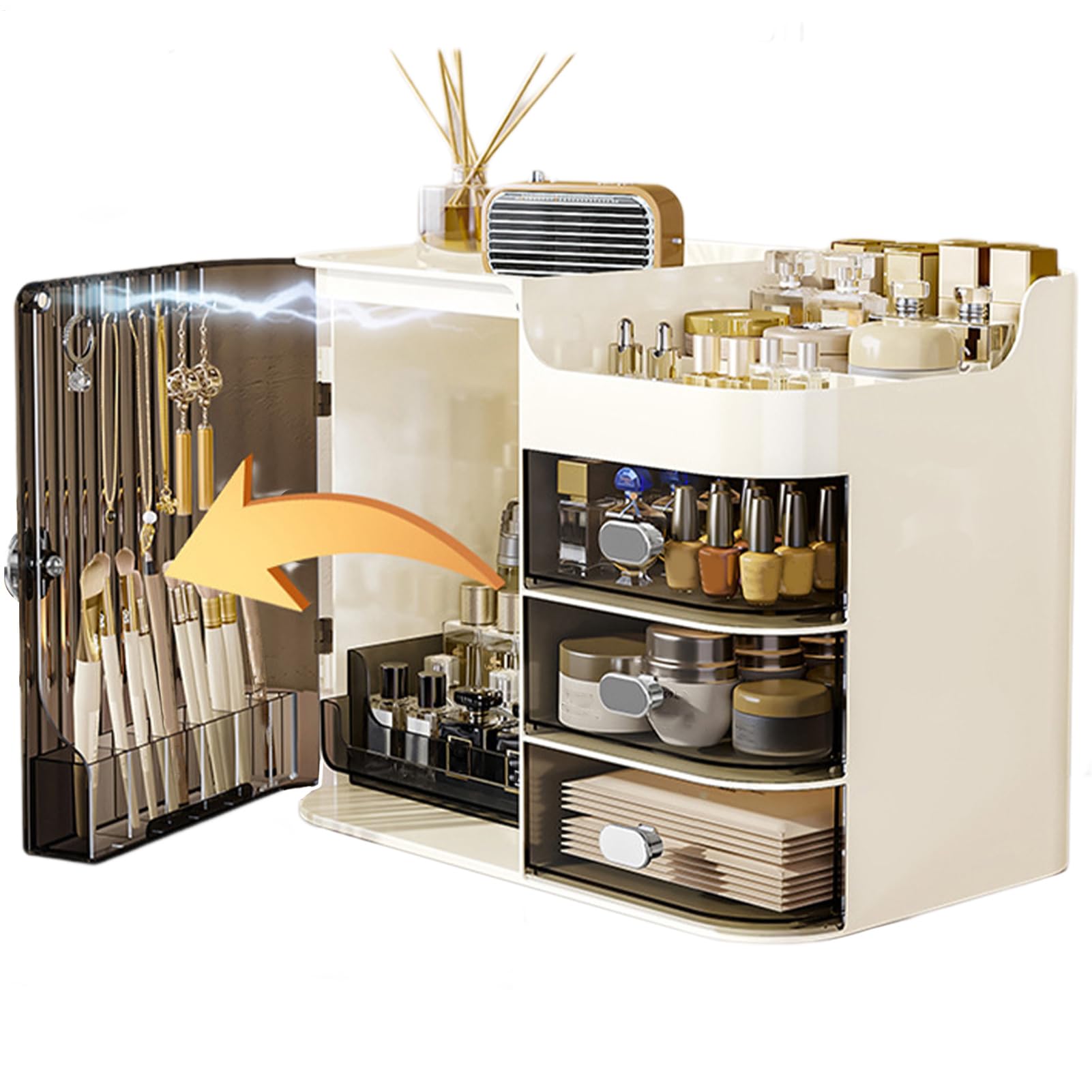 Organizer per trucchi da piano di lavoro – scatola trasparente per | cassetti, porta cosmetici con grande capacità, organizer per cosmetici multistrato, trasparente e durevole
