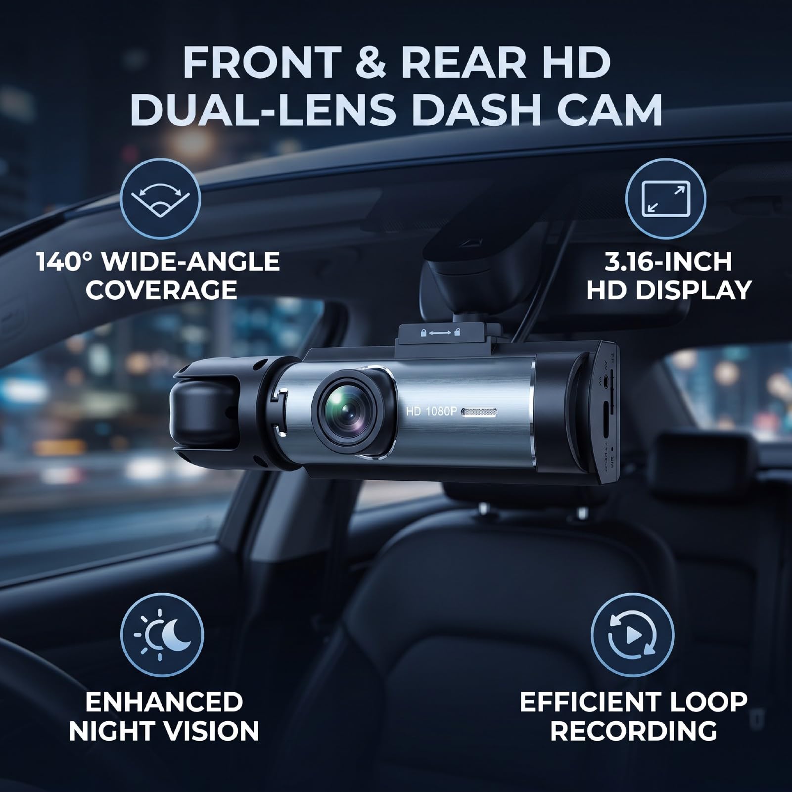 Sxhlseller Dash Cam Anteriore e Posteriore Grandangolare da 140 Gradi da