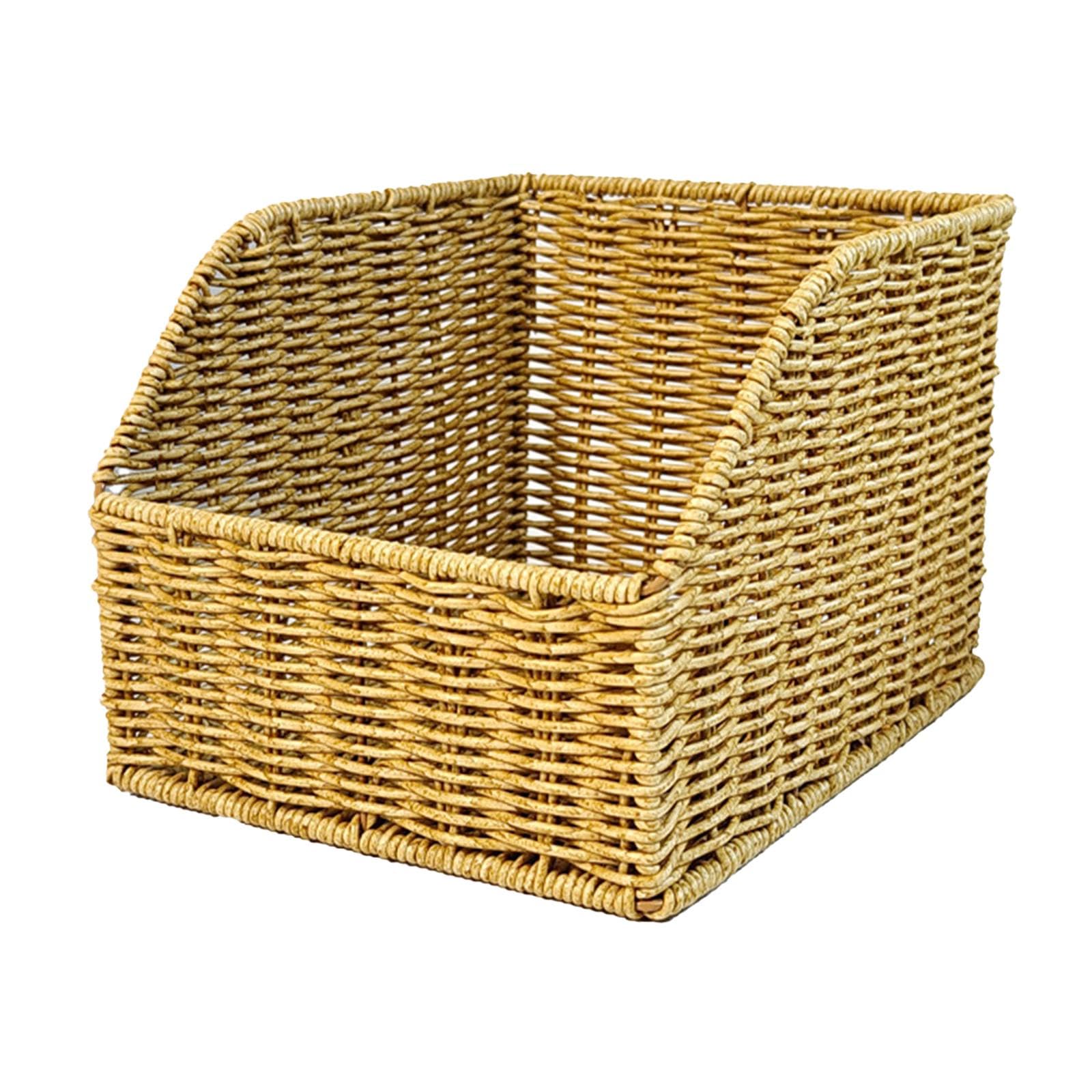 Fenteer Toy Storage Basket Handwoven Vanity Tray Decorative Slant Mouth Woven Organizer for Bar Bedroom Kitchen Coffee Table Home Decor
